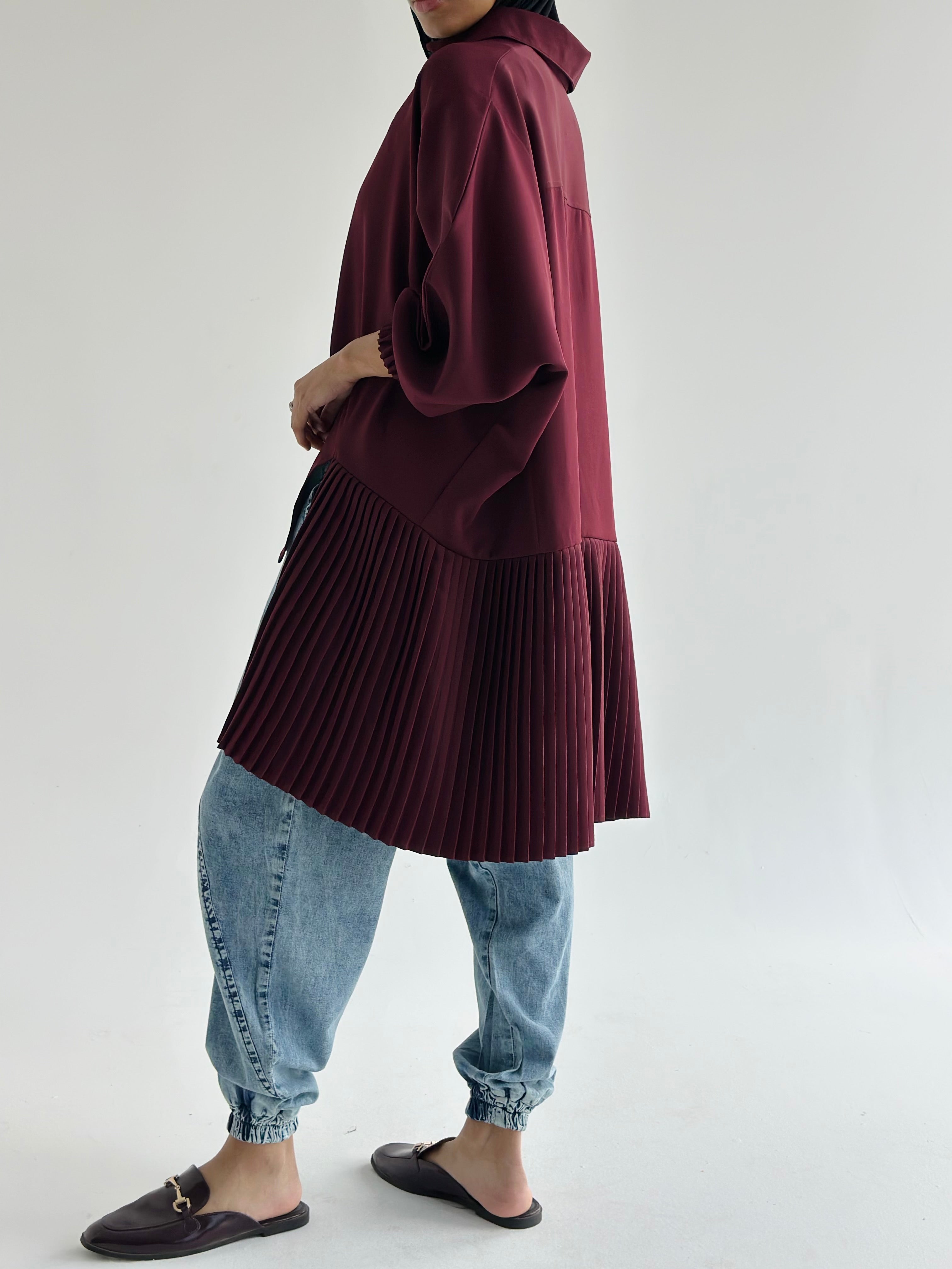 Burgundy   Pleated Top