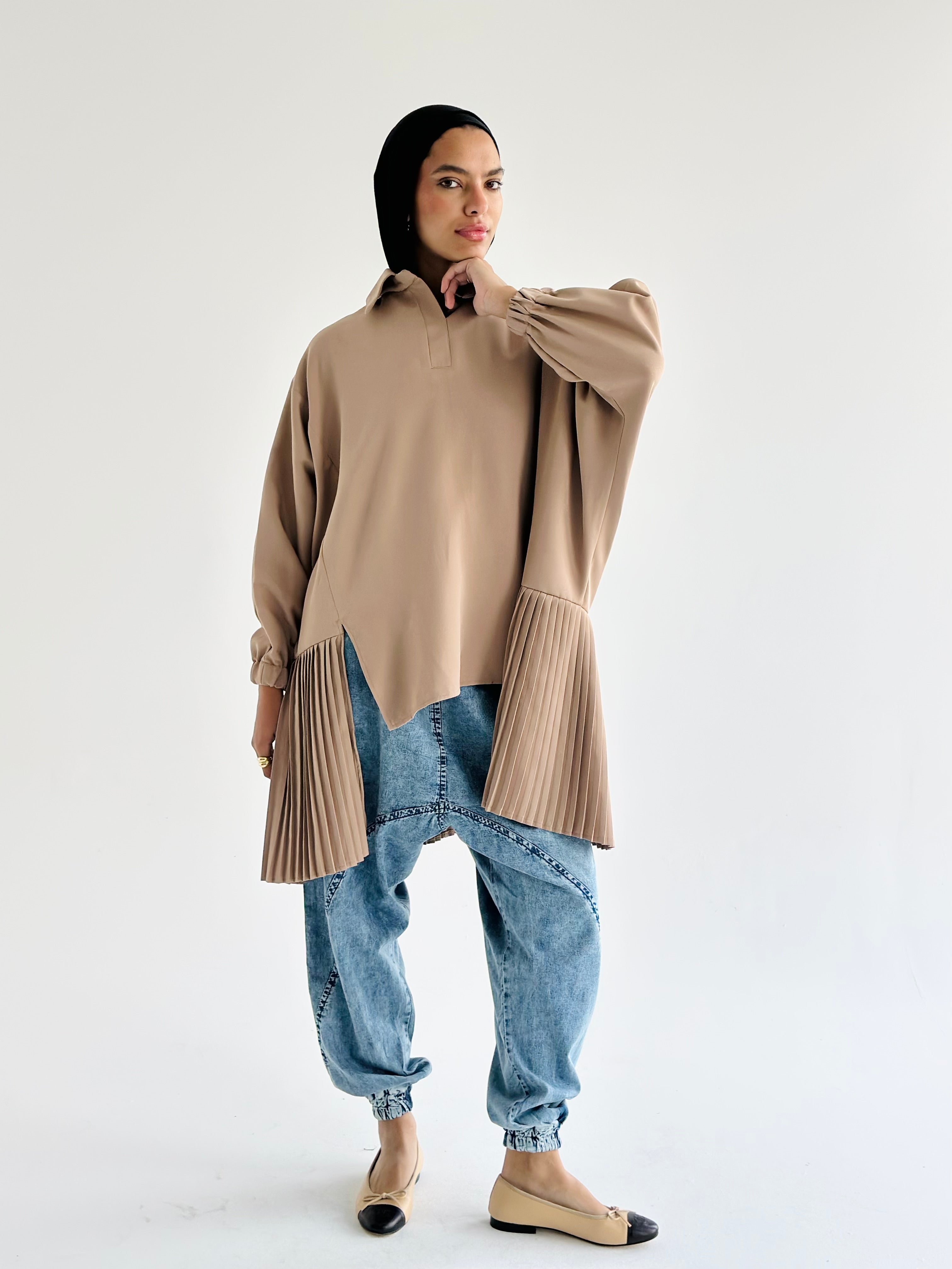 beige Pleated Top