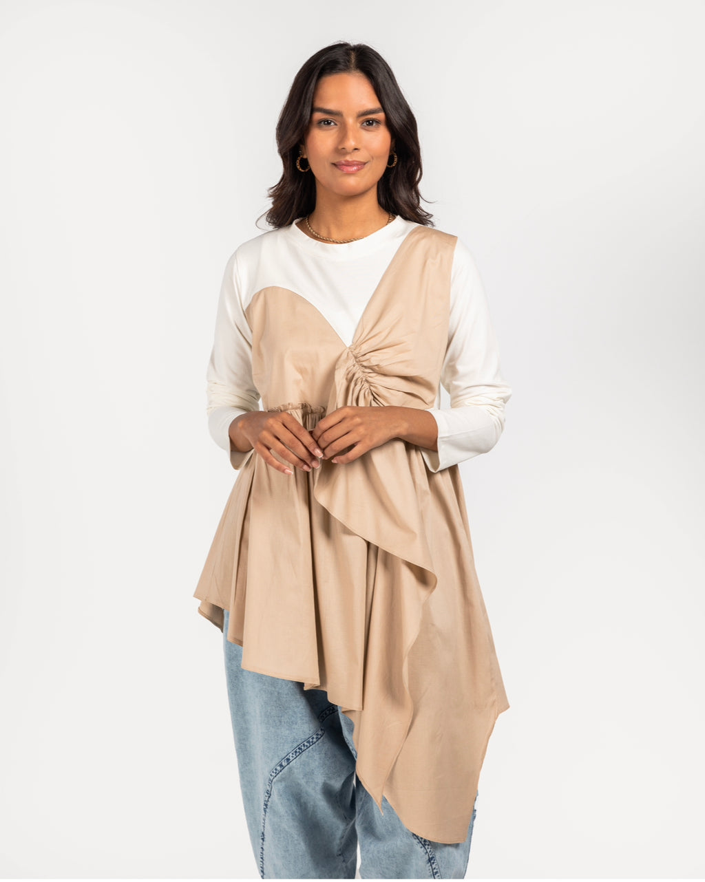 Offwhite Cotton x Beige Poplin Layered Top