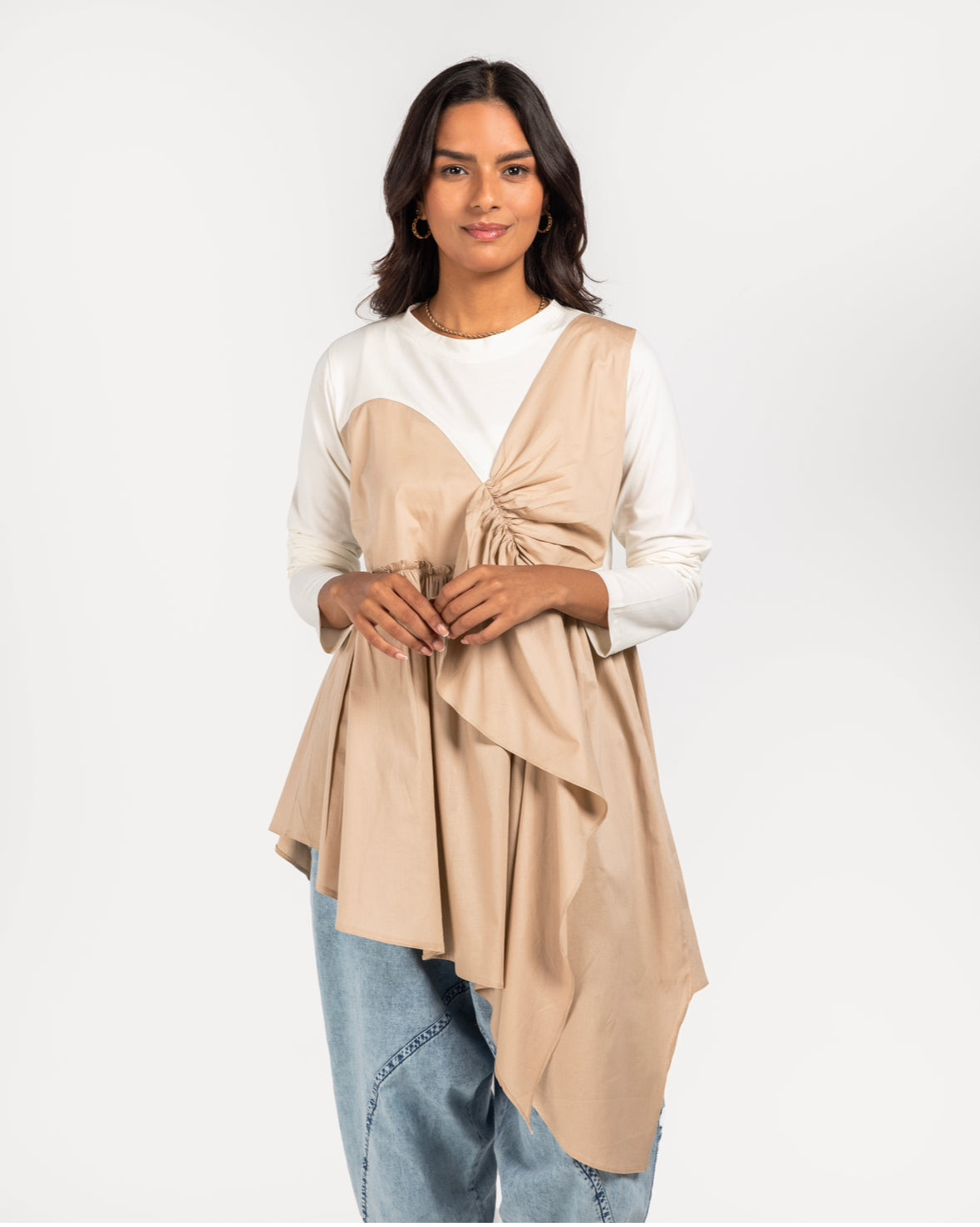 Offwhite Cotton x Beige Poplin Layered Top