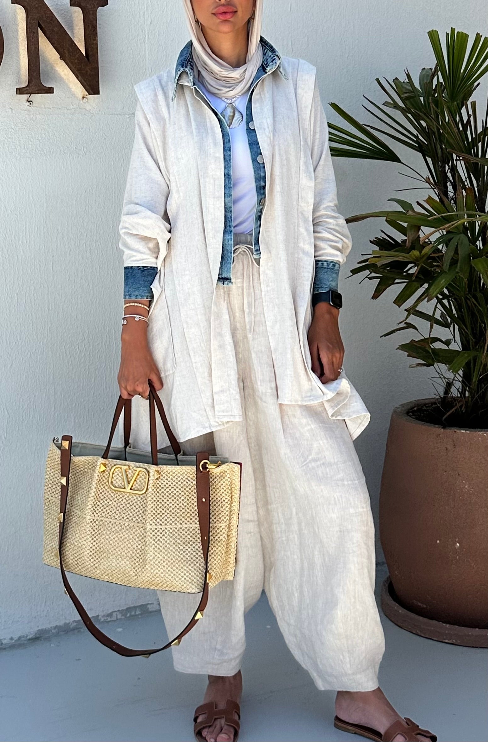 Beige  Linen Denim Lined Shirt
