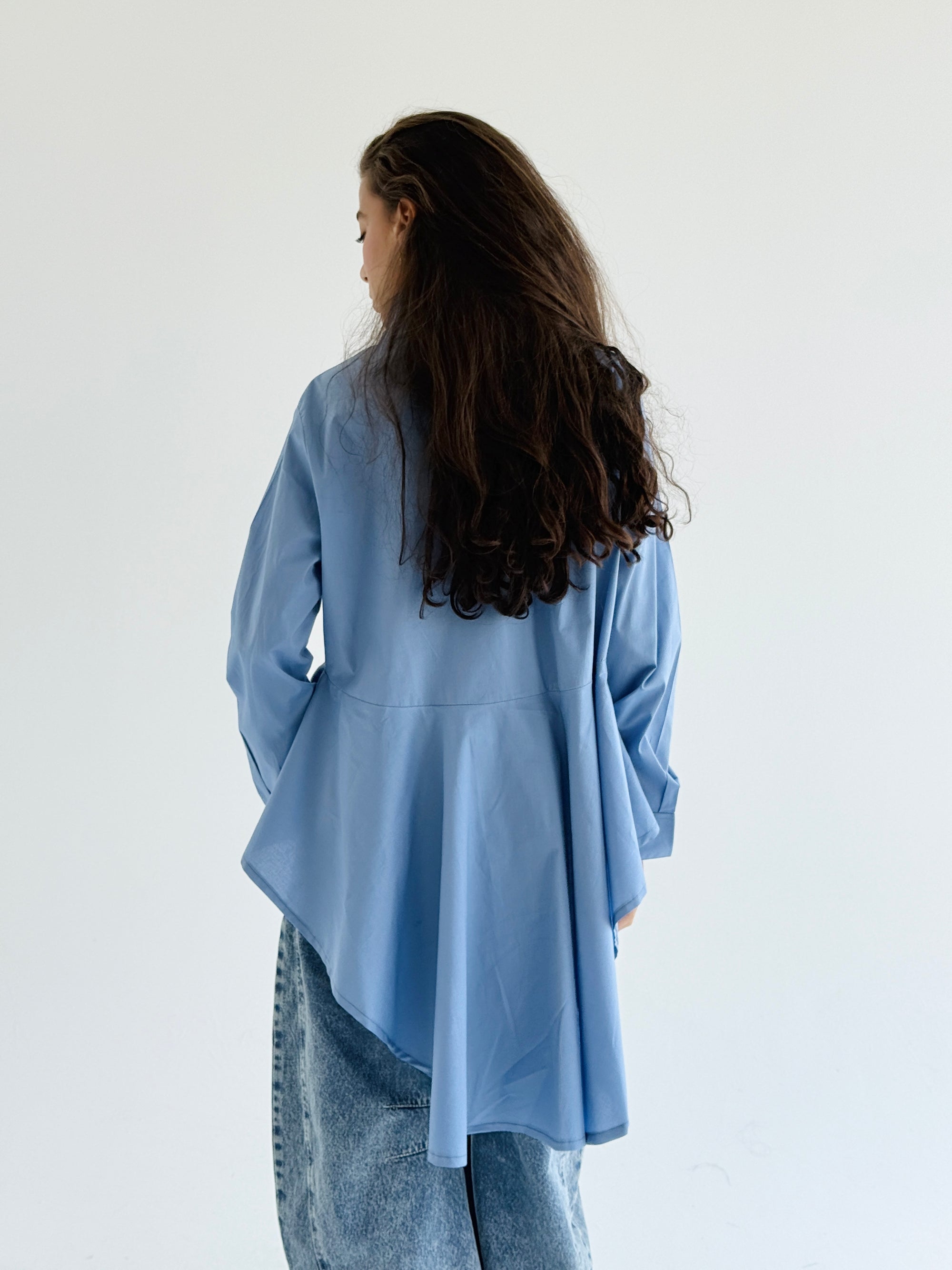 Blue Round Ruffled Poplin Shirt