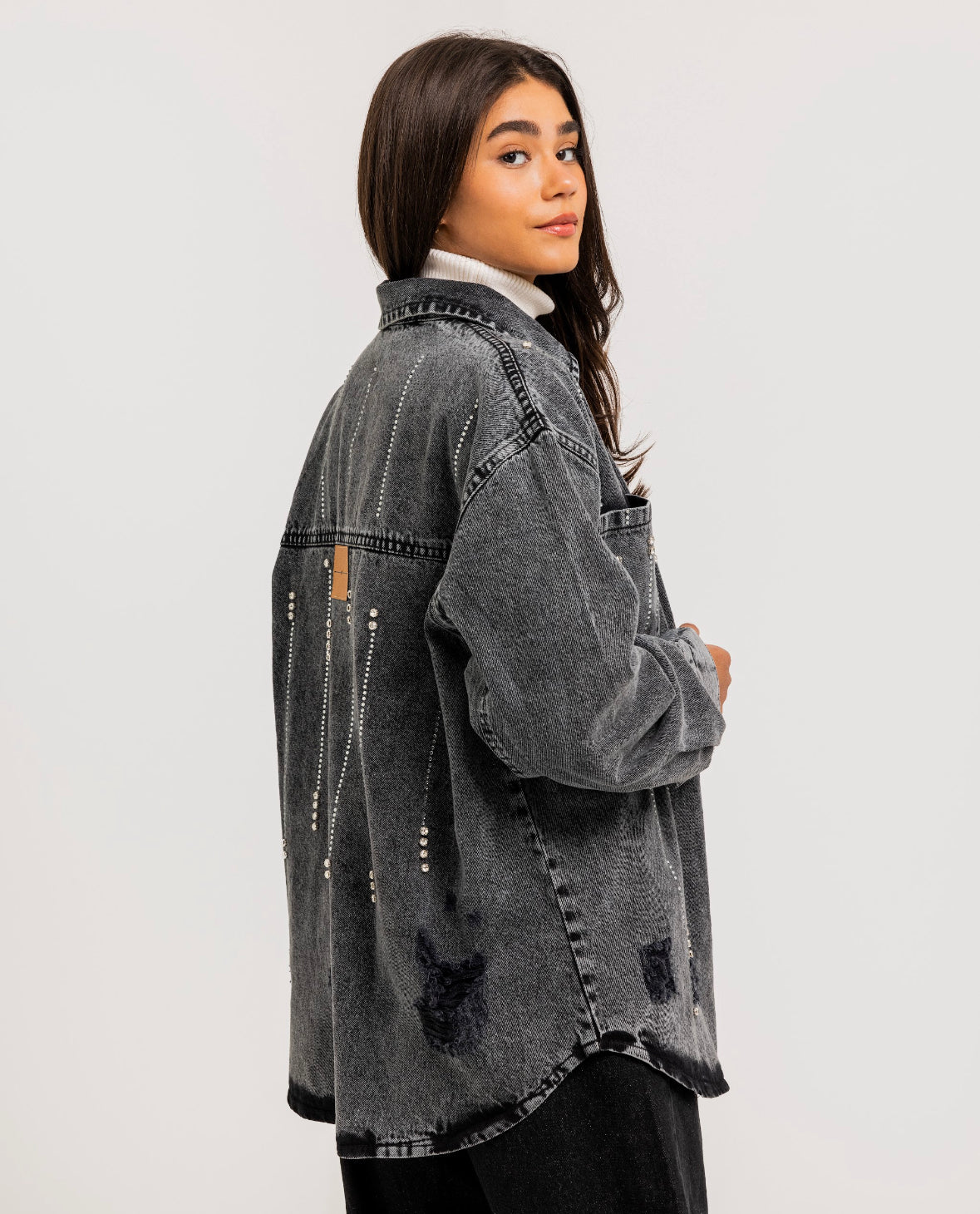 Black  Embellished Denim Shirt
