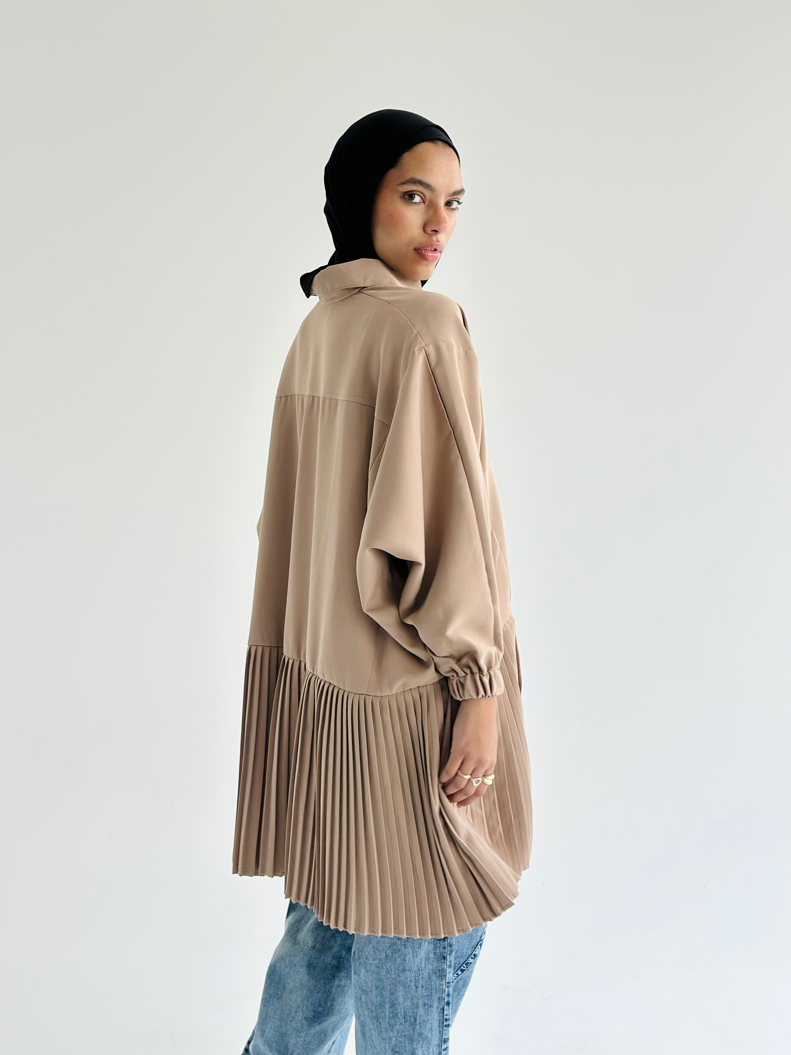 beige Pleated Top