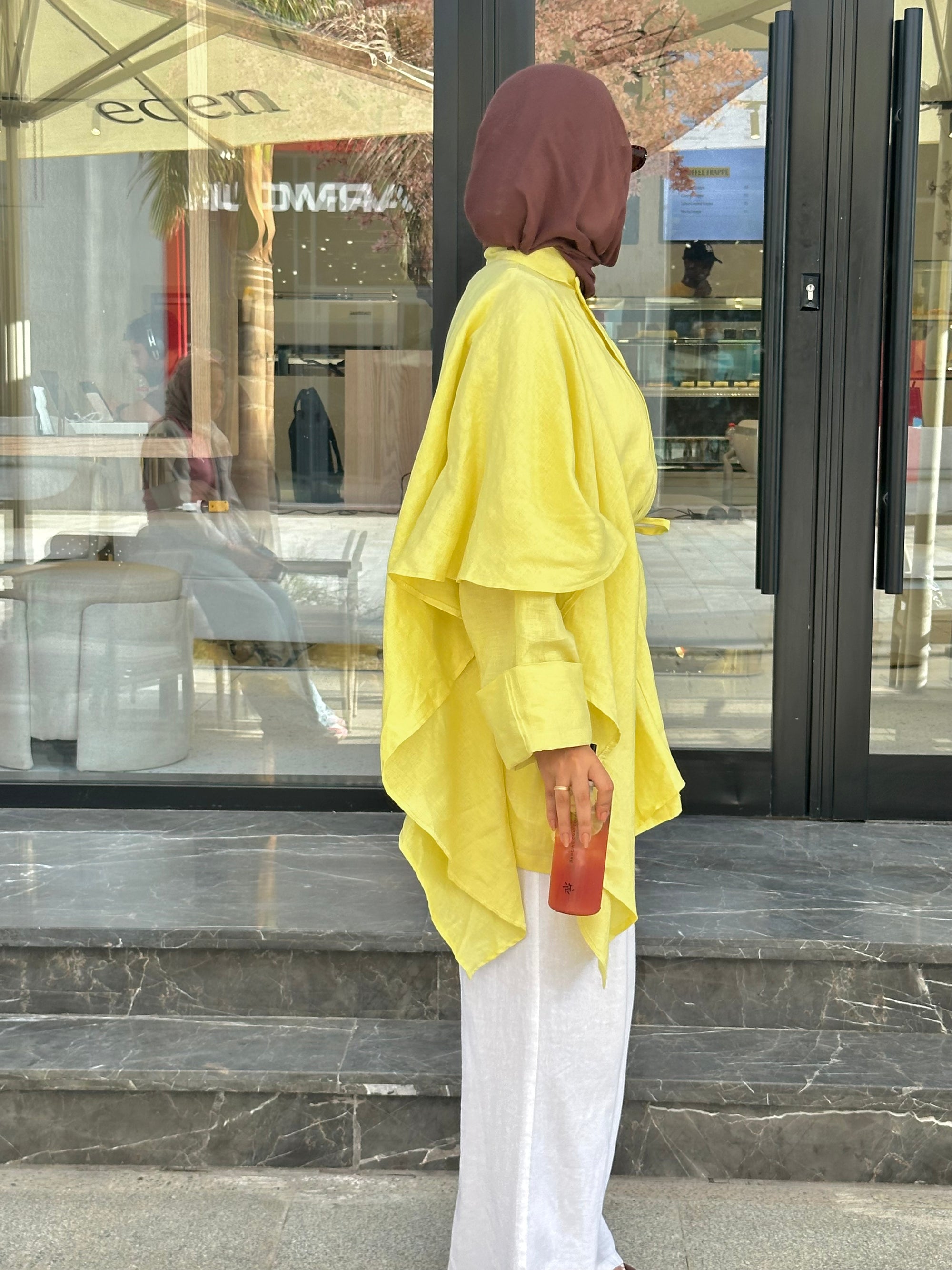 Yellow Side Ruffle Linen Shirt