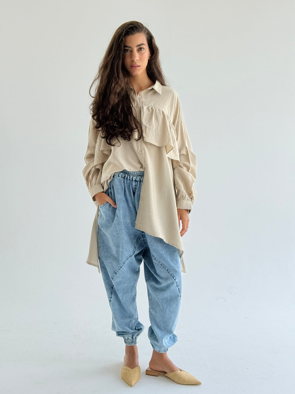 Beige Ruffled Shirt