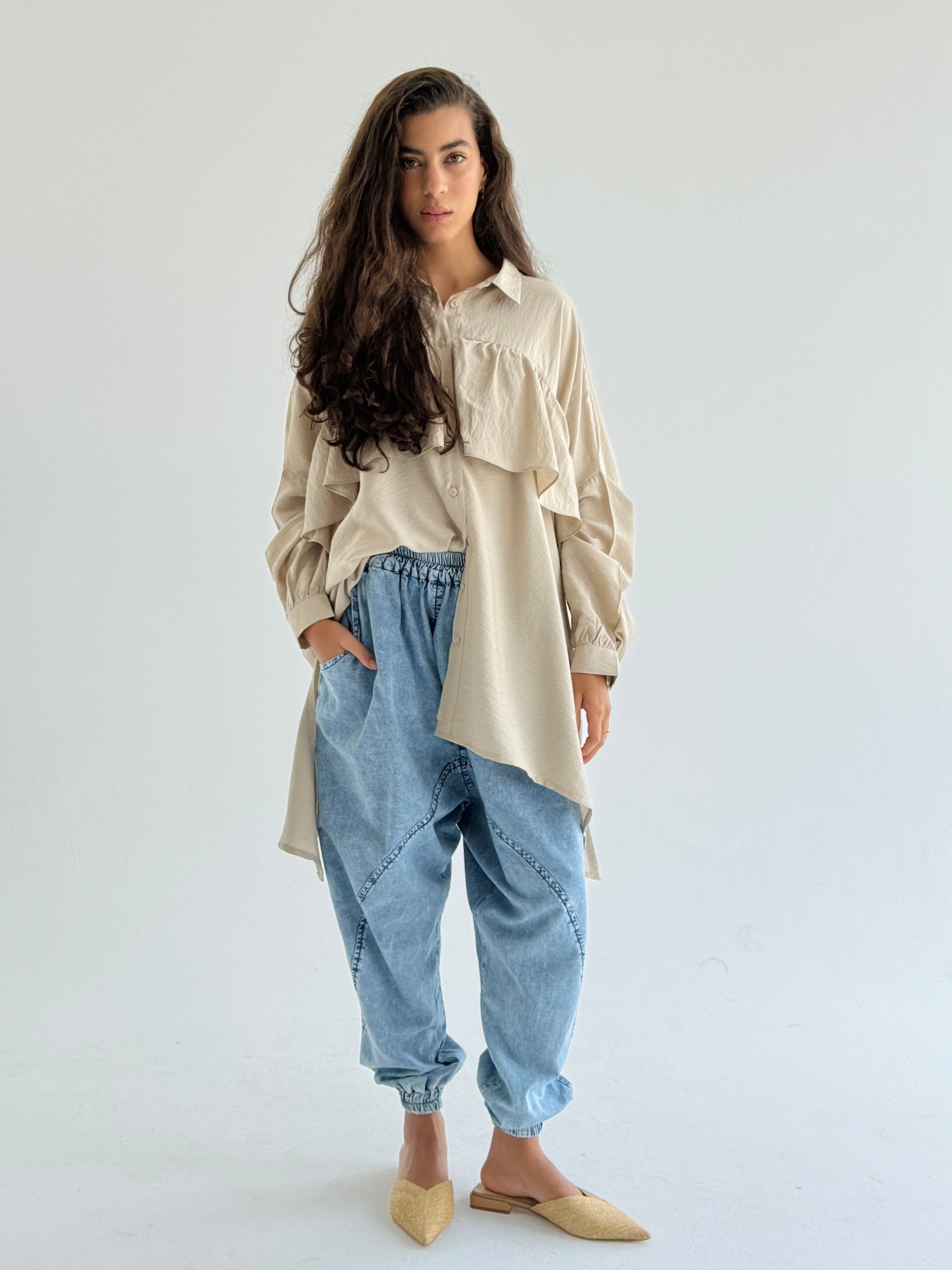 Beige Ruffled Shirt