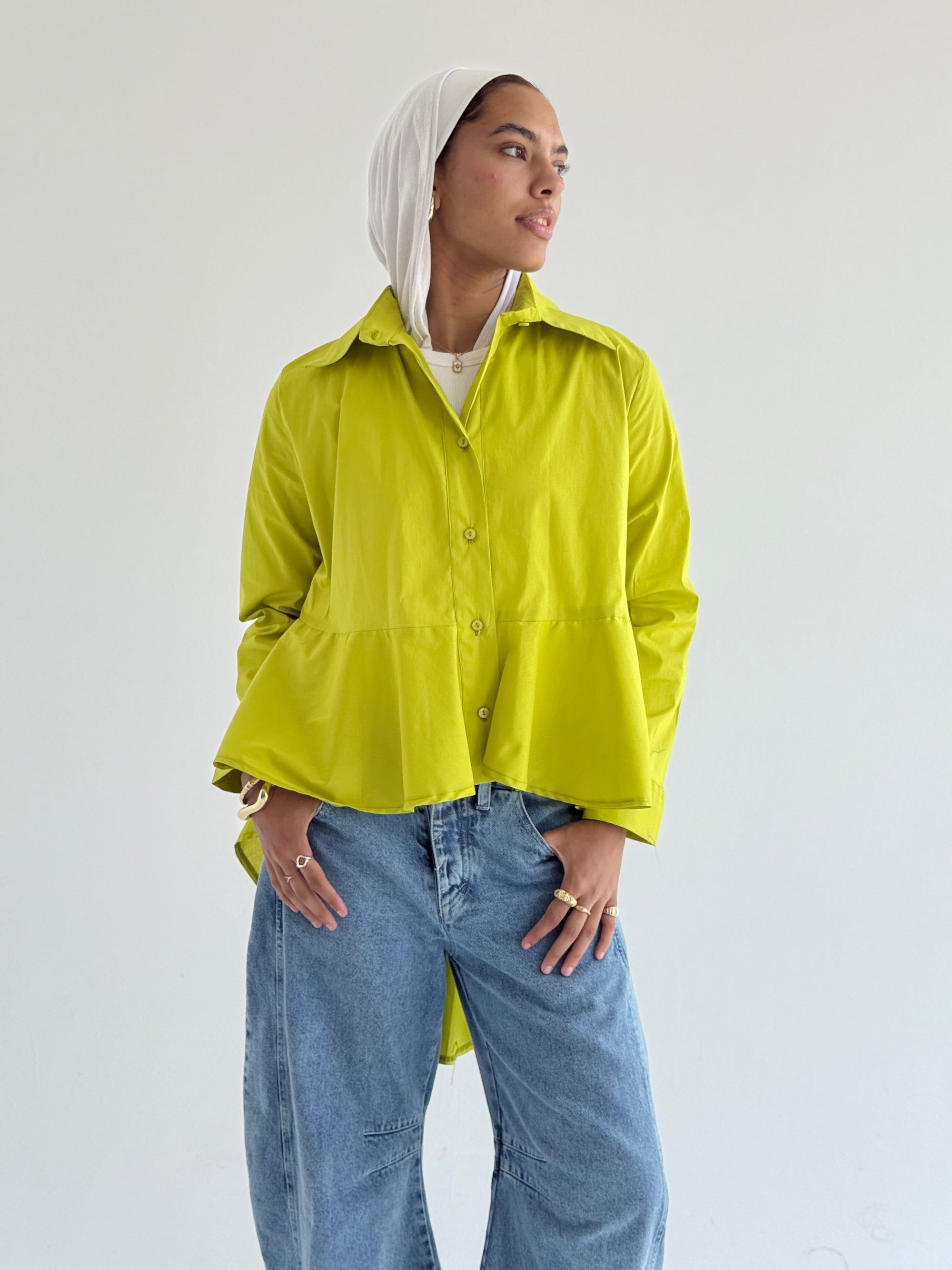 Lime Round Ruffled Poplin Shirt