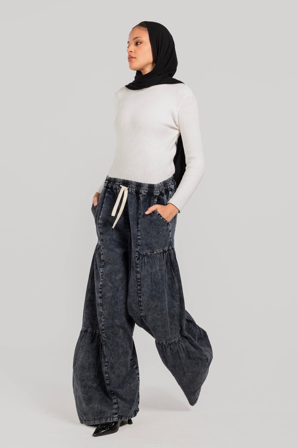 Washed Black Roadside Wide Leg Denim Pants