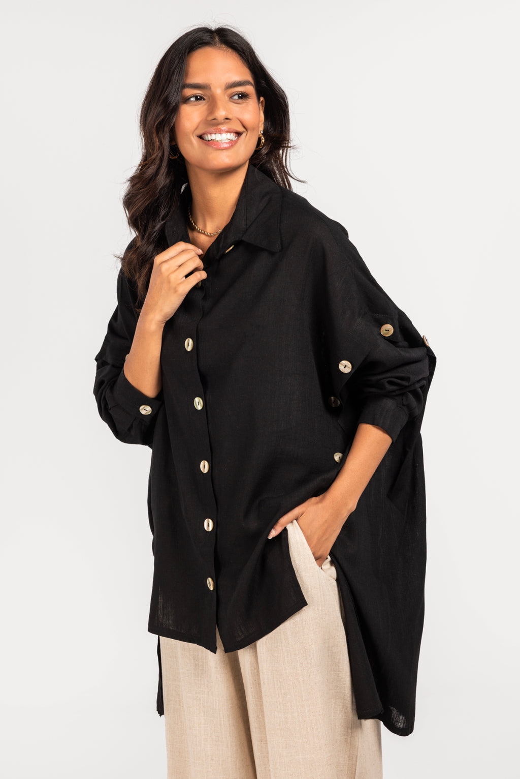 Black Linen Buttoned Shirt