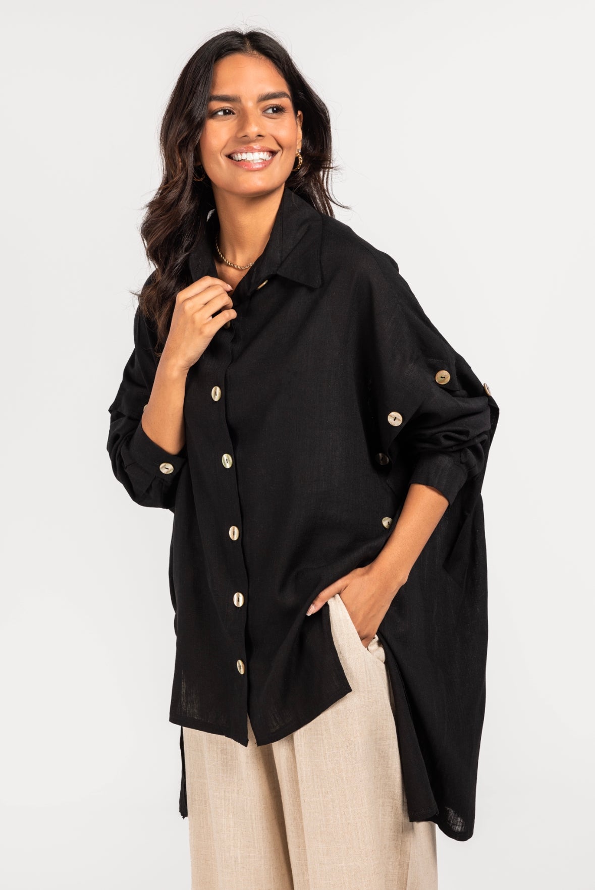 Black Linen Buttoned Shirt