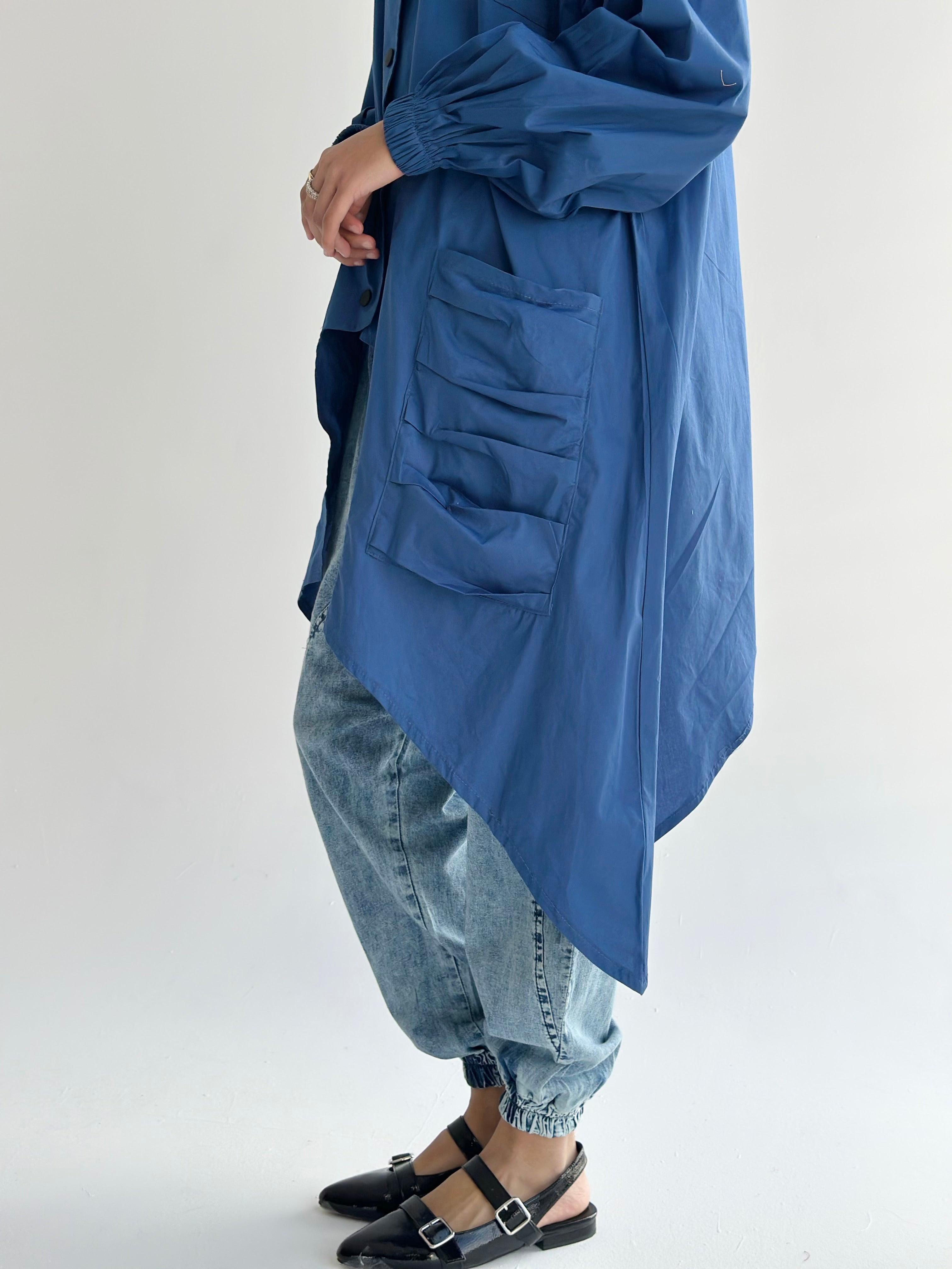 Blue Big Pockets Poplin Shirt