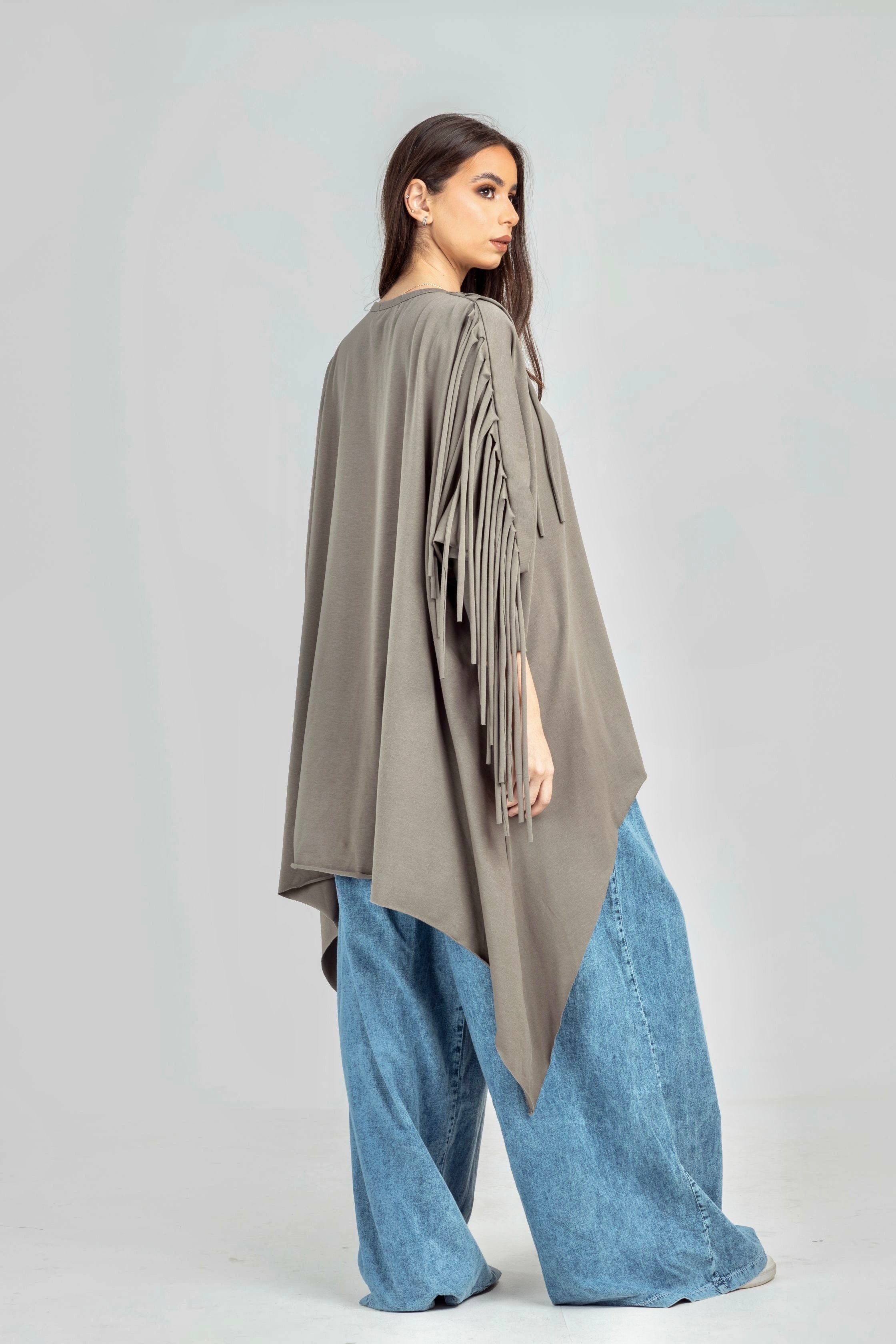 Olive Cotton Fringes Top