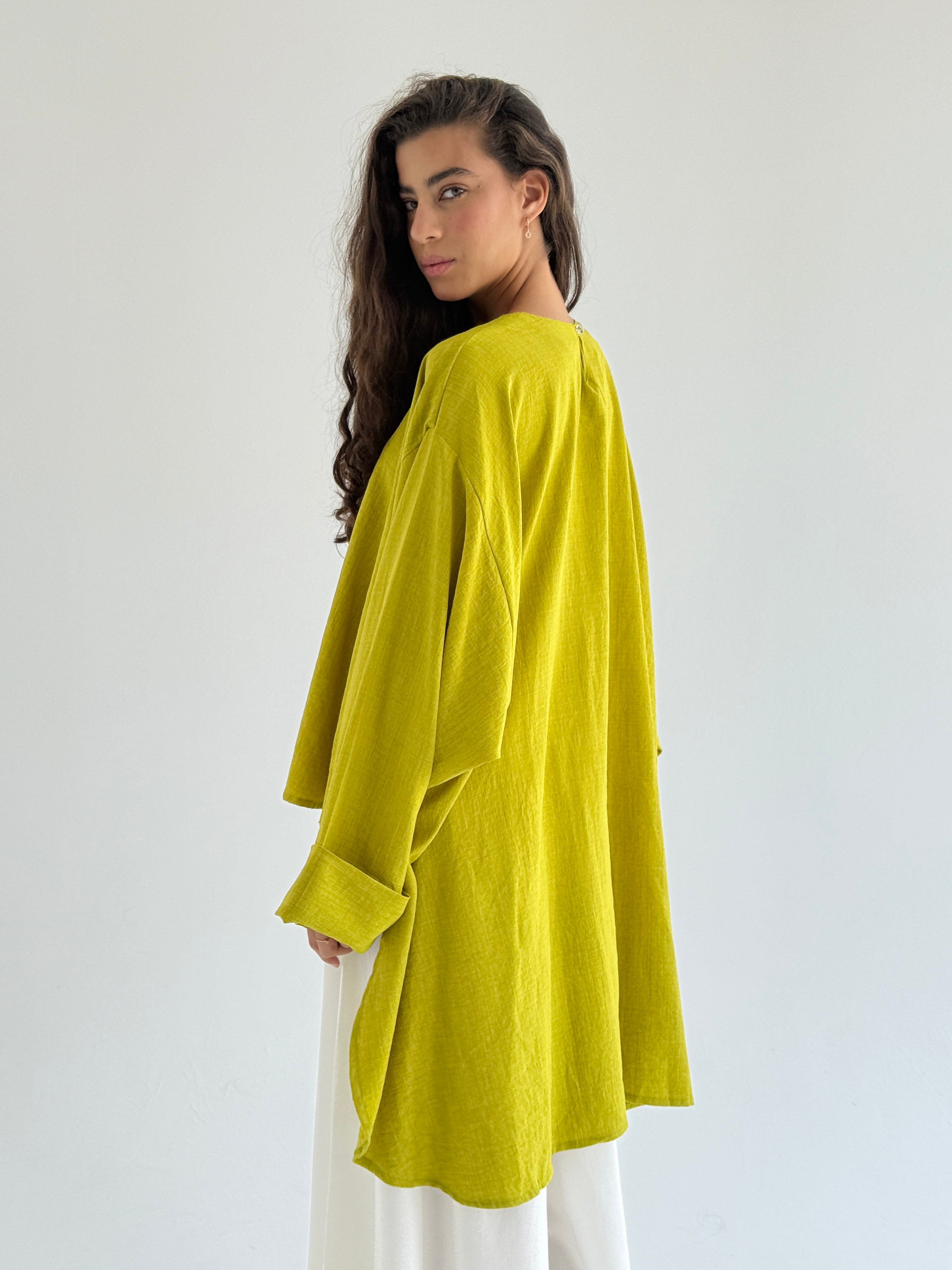 Lime High Low Linen Top