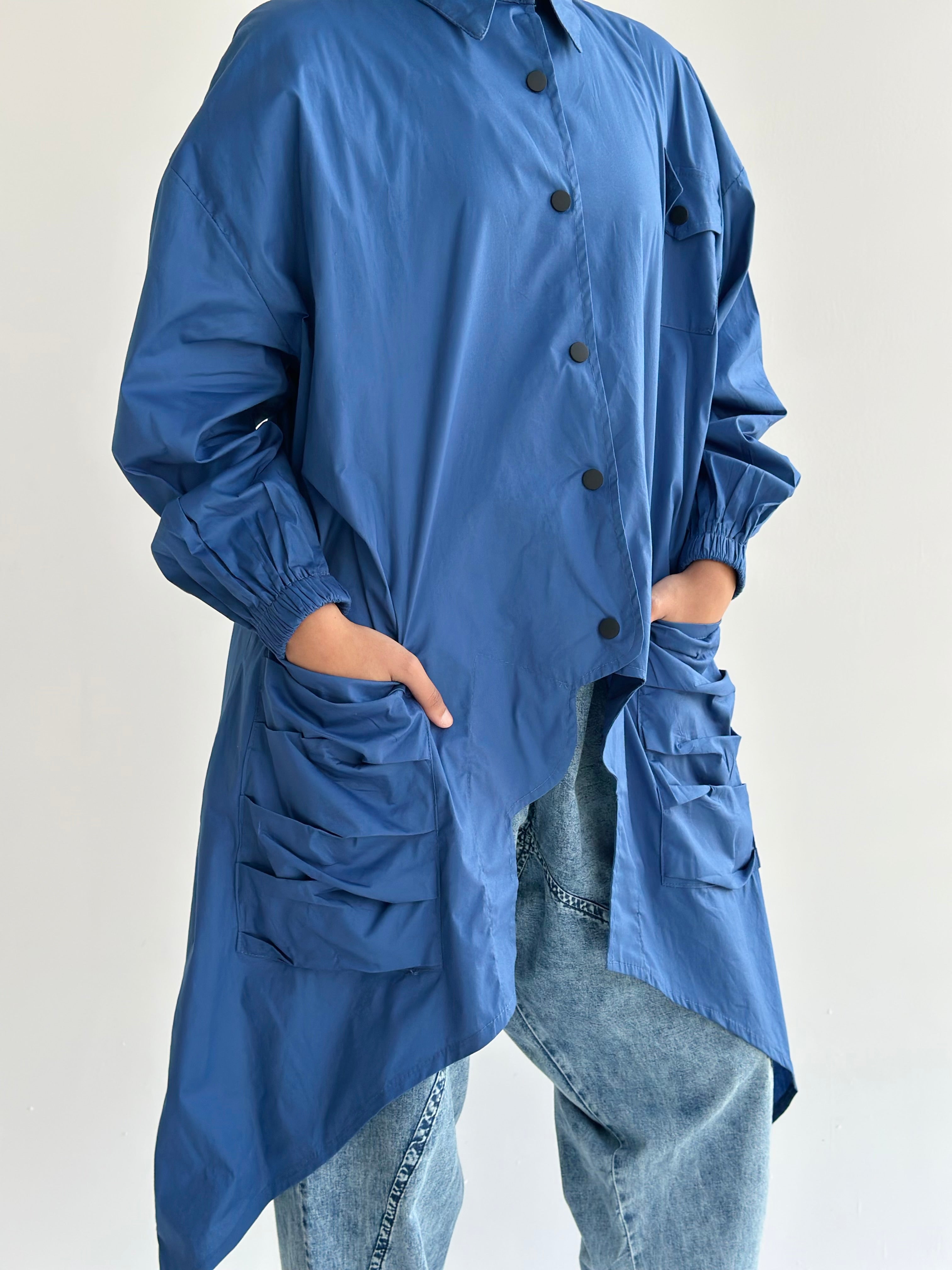 Blue Big Pockets Poplin Shirt