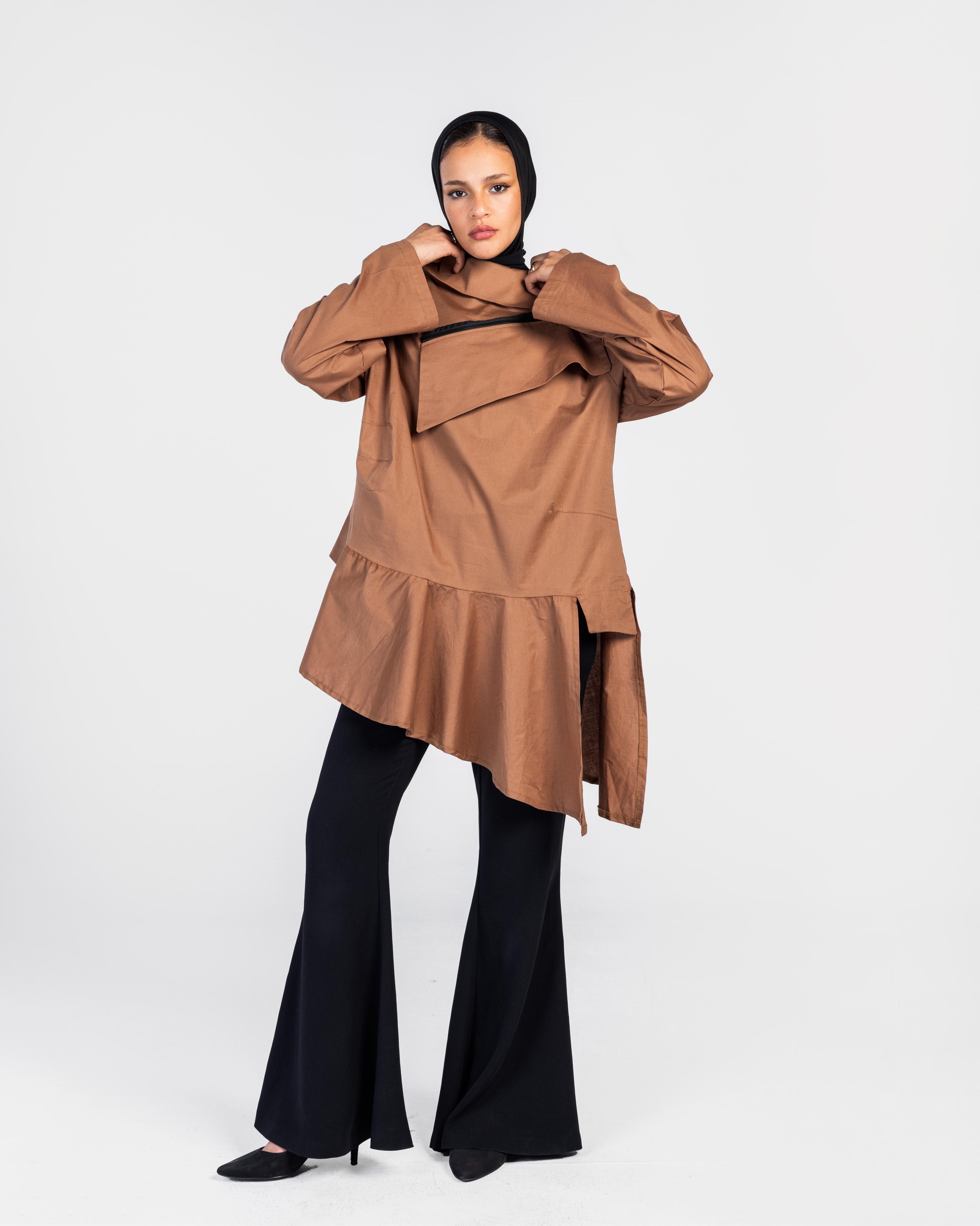 Camel Zipper Poplin Shirt