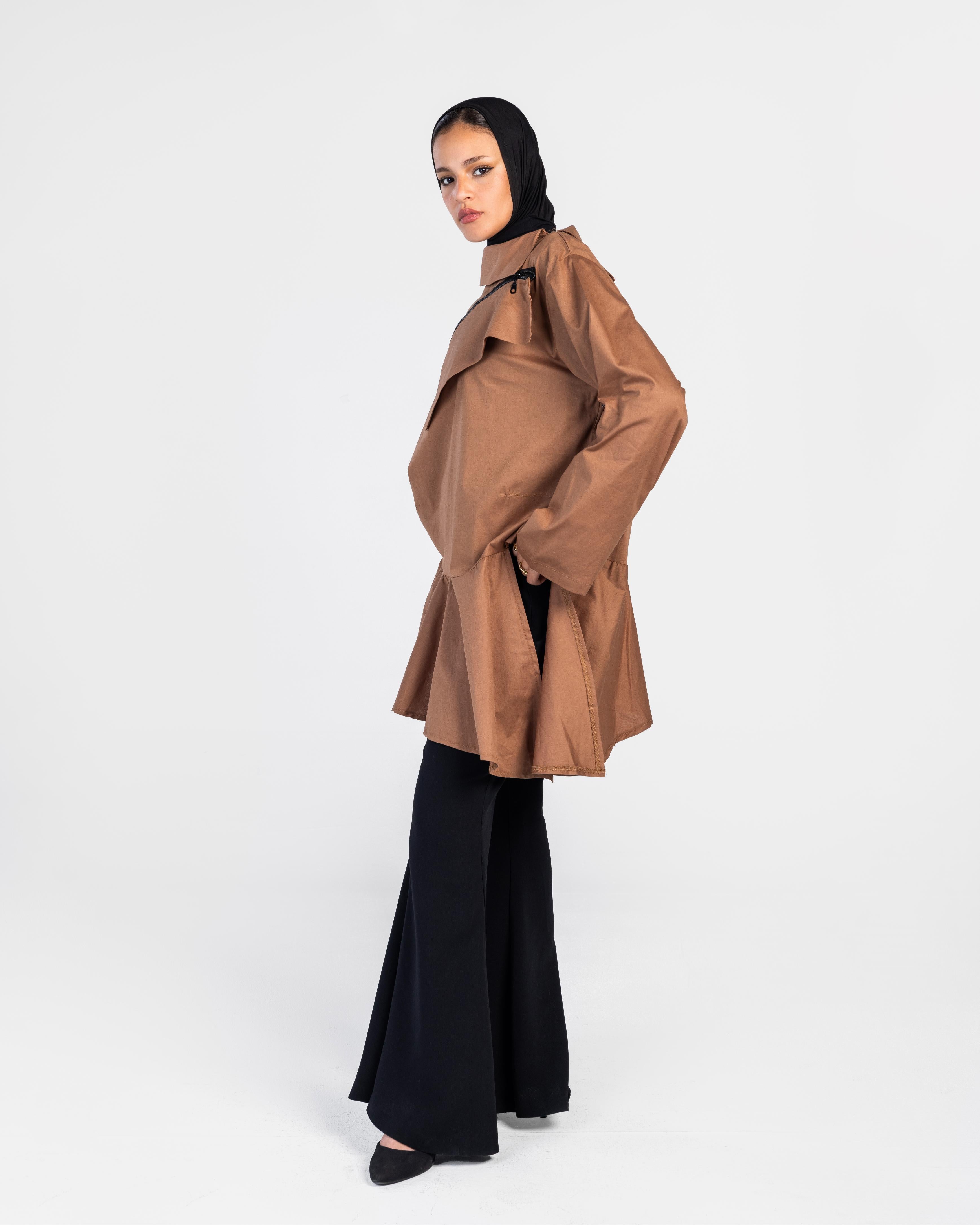 Camel Zipper Poplin Shirt