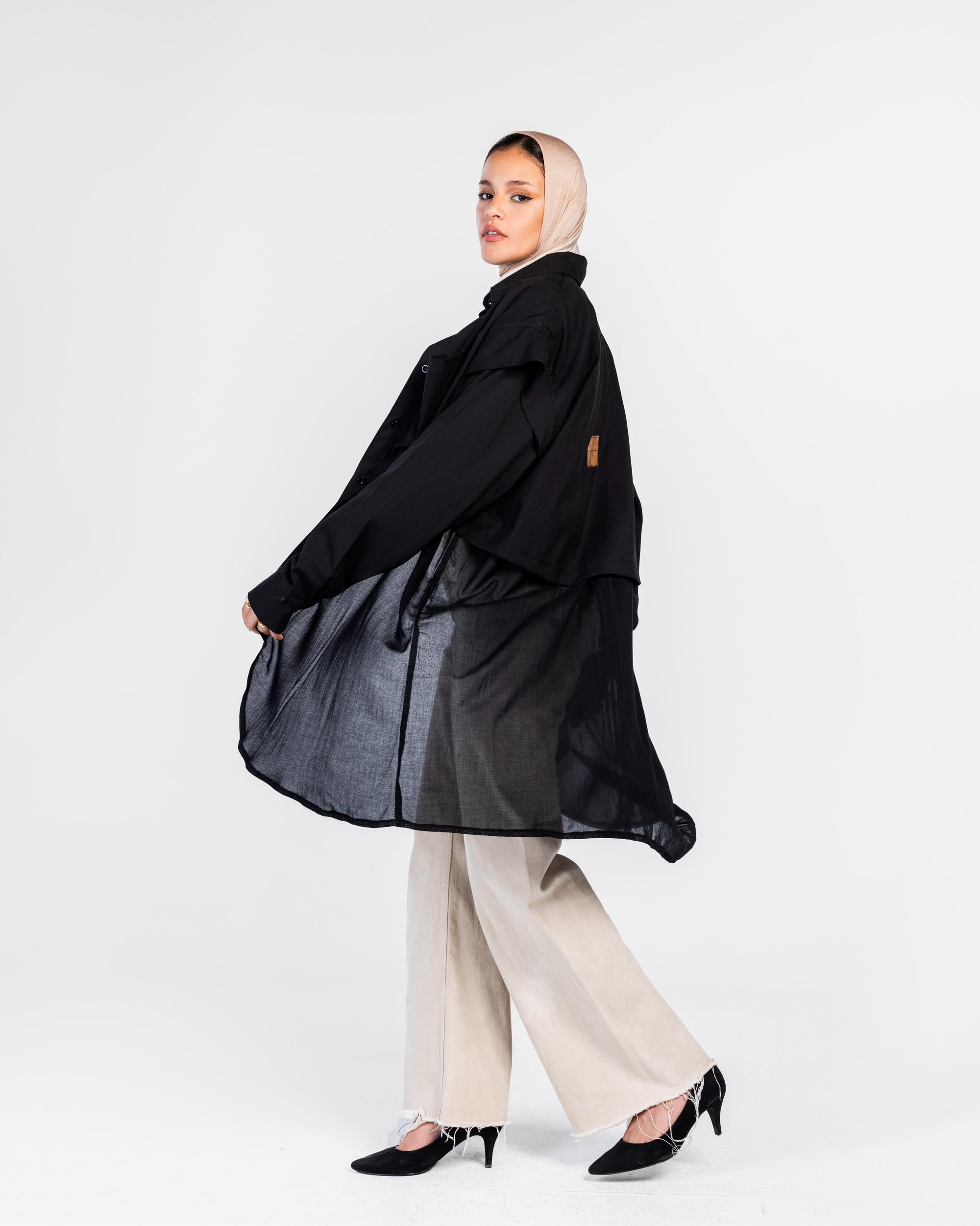 Black Poplin x Voile Shirt