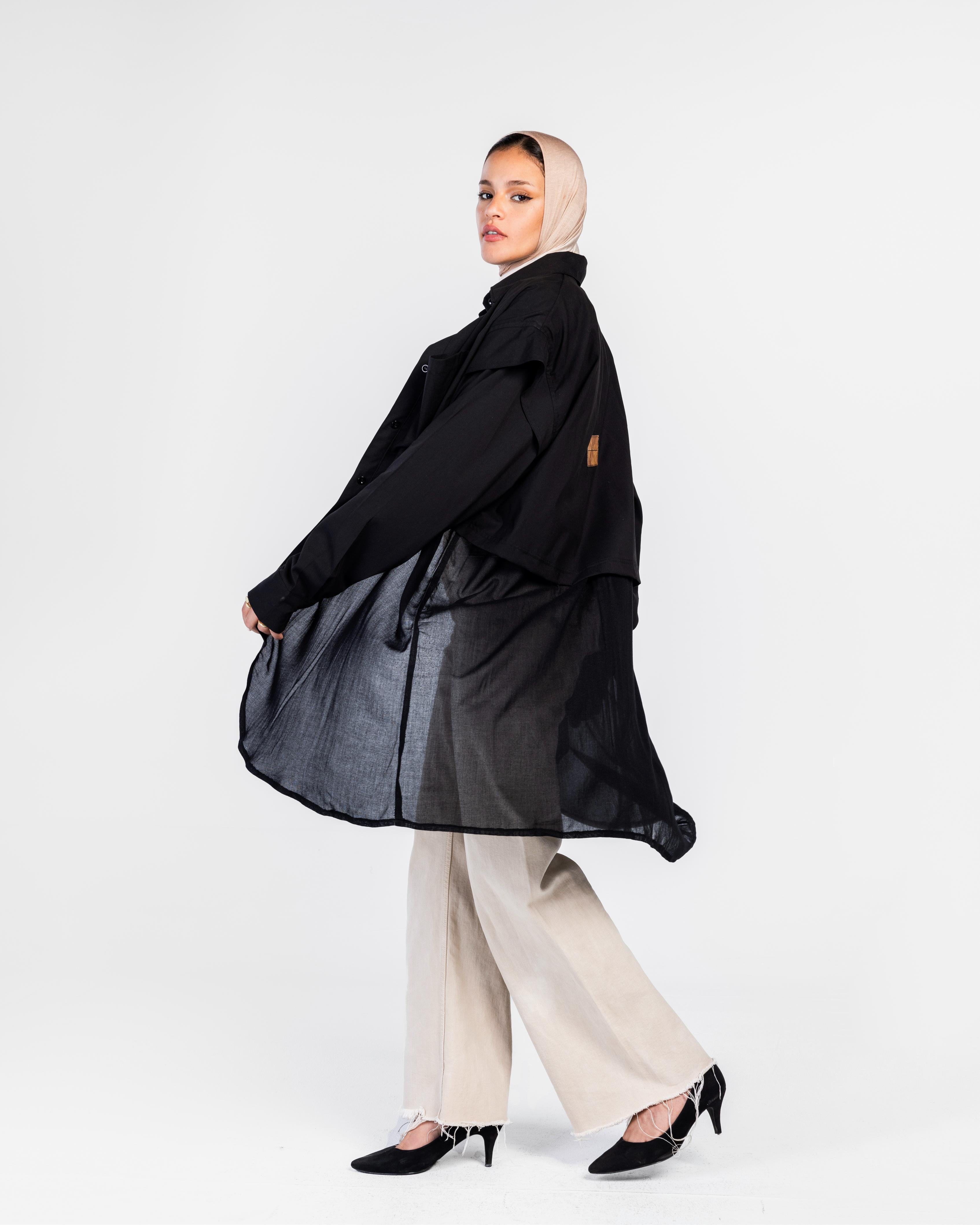 Black Poplin x Voile Shirt