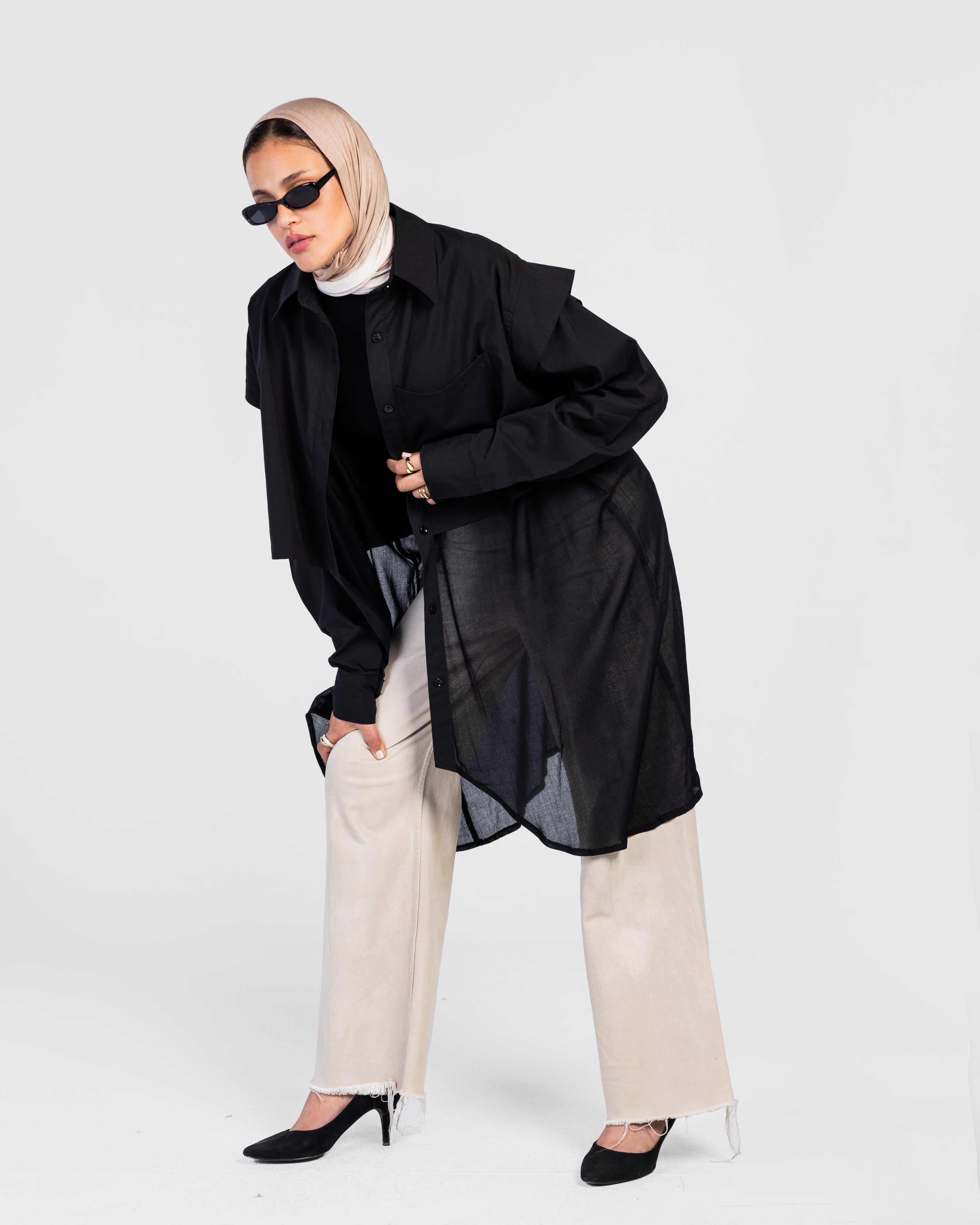 Black Poplin x Voile Shirt