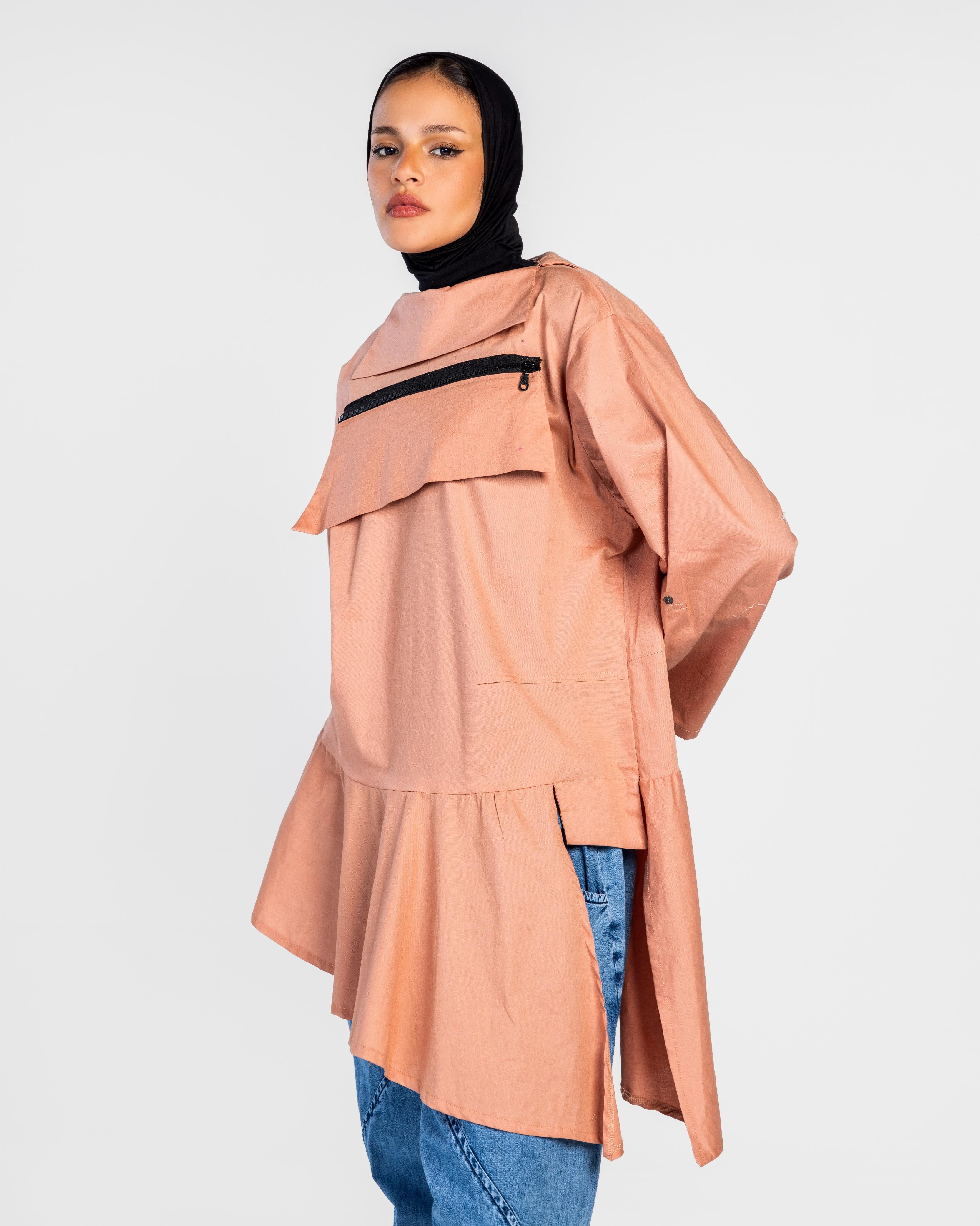 Peach Zipper Poplin Shirt