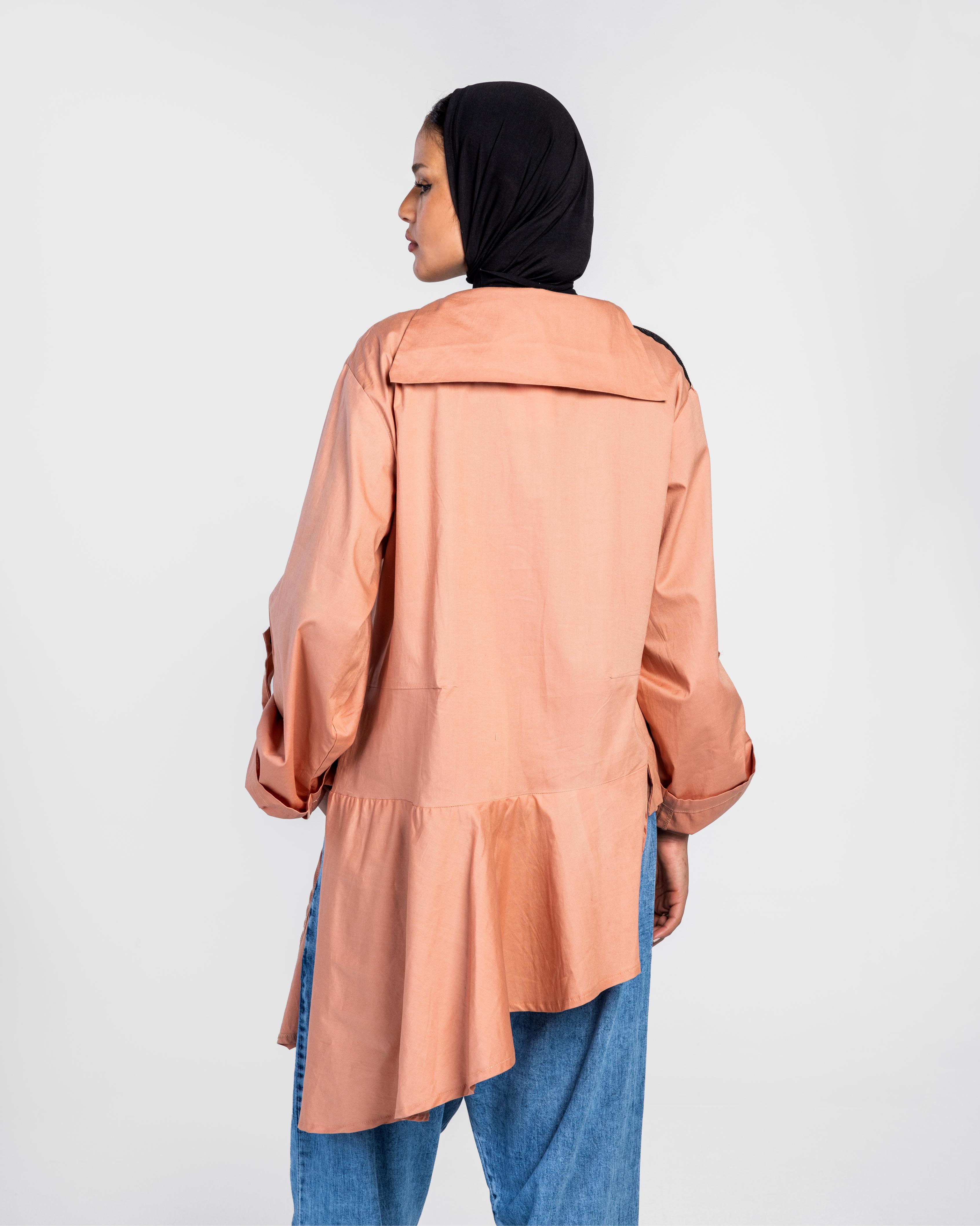 Peach Zipper Poplin Shirt