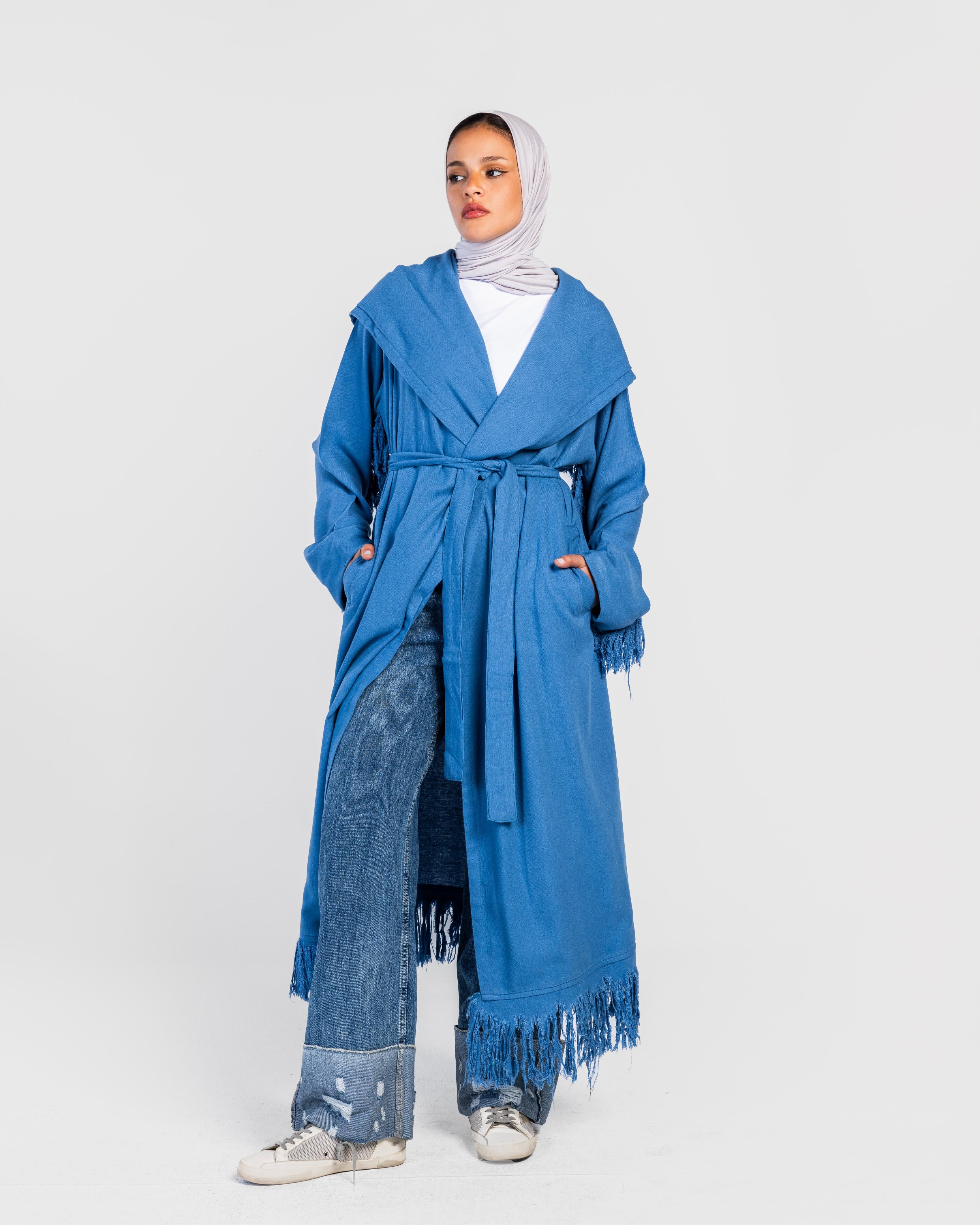 Blue Longline Fringes Cardigan