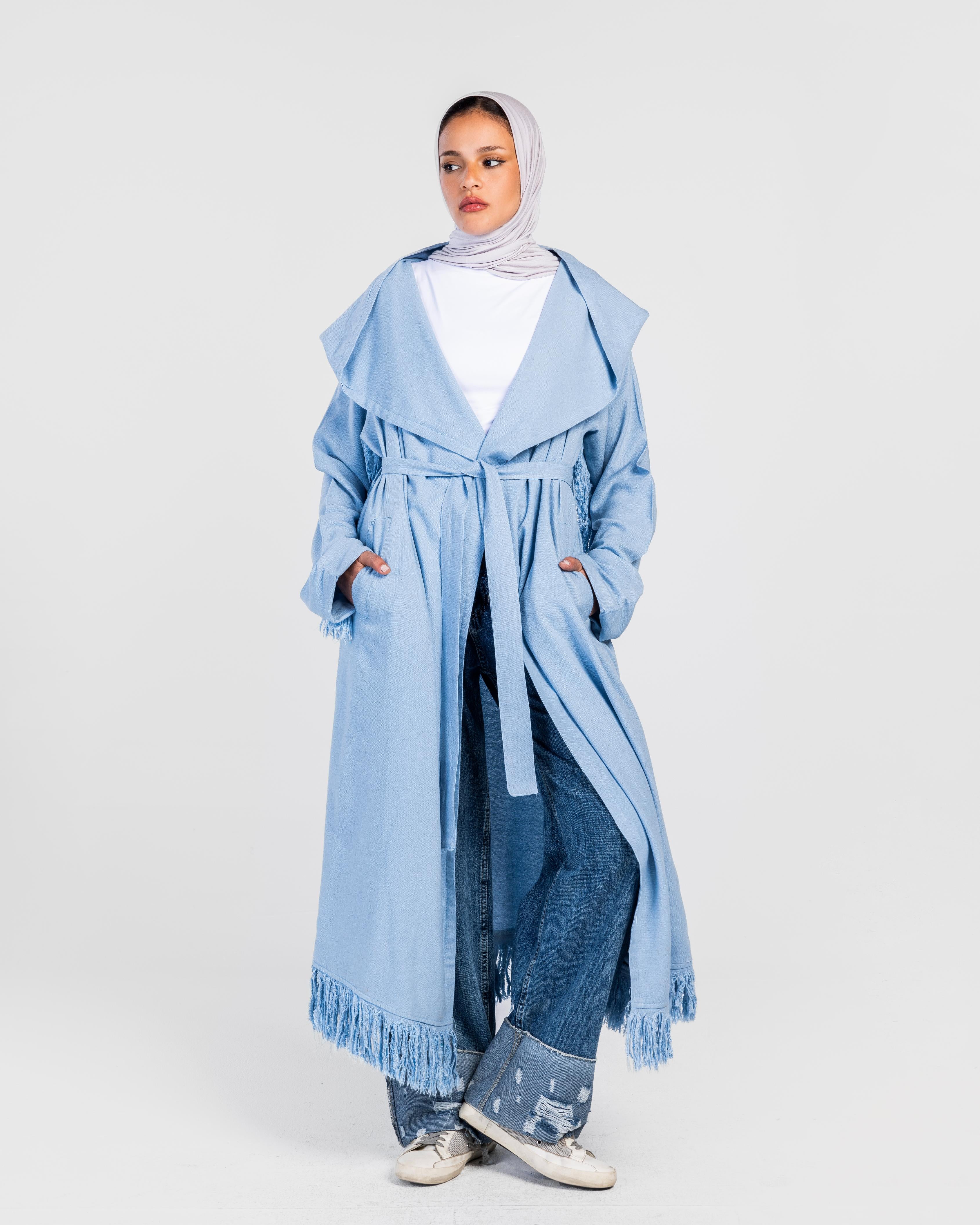 Light Blue Longline Fringes Cardigan