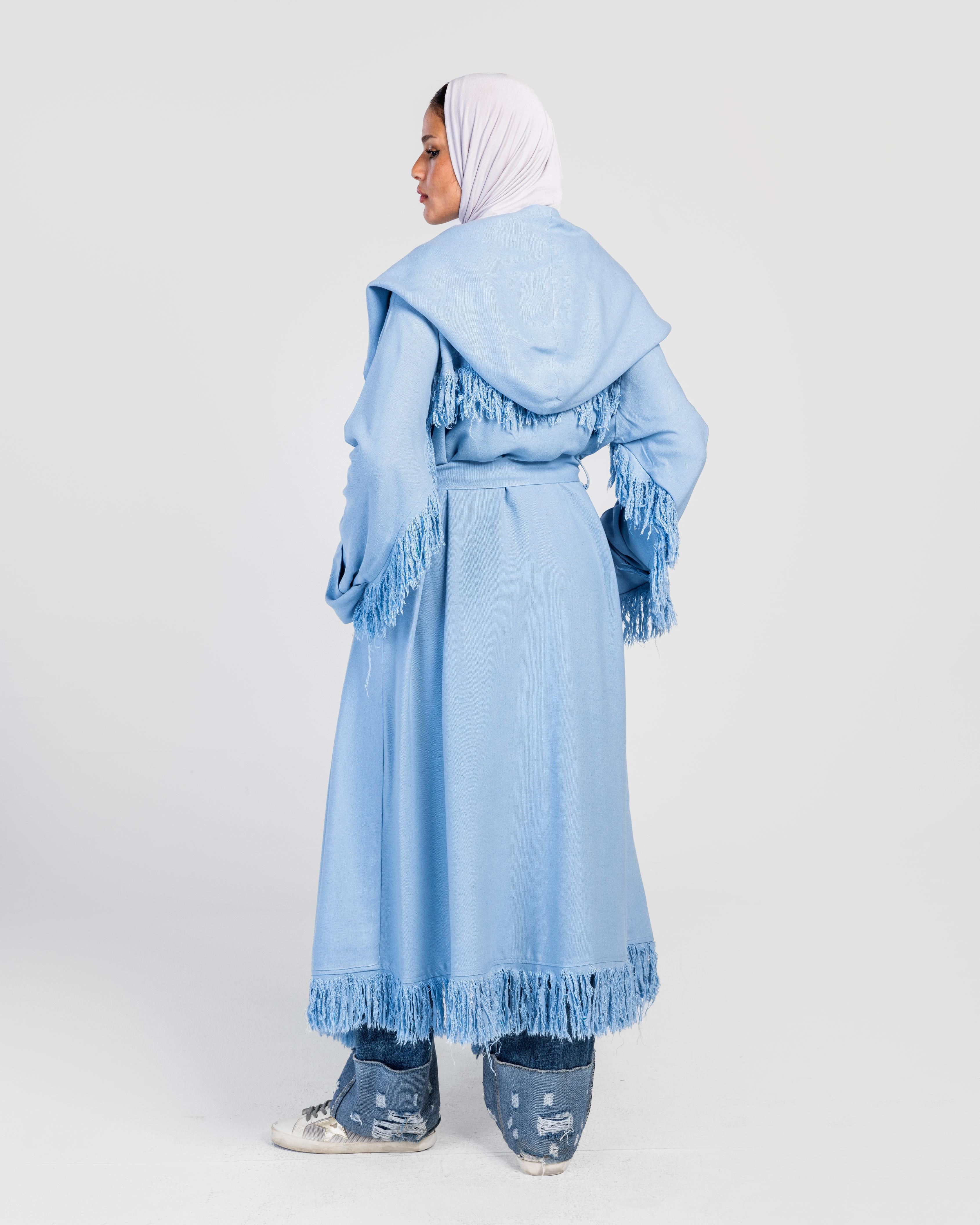 Light Blue Longline Fringes Cardigan