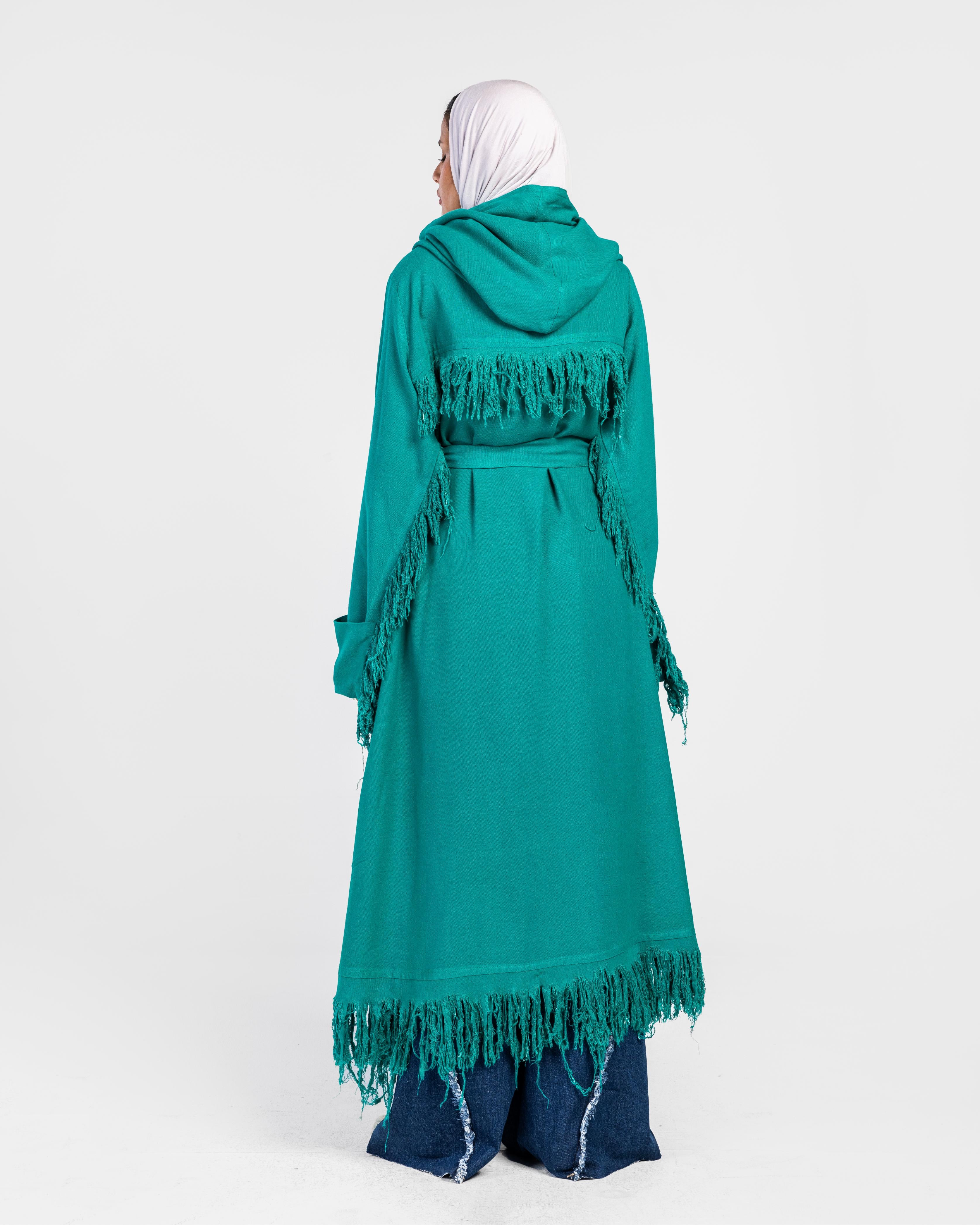 Green Longline Fringes Cardigan