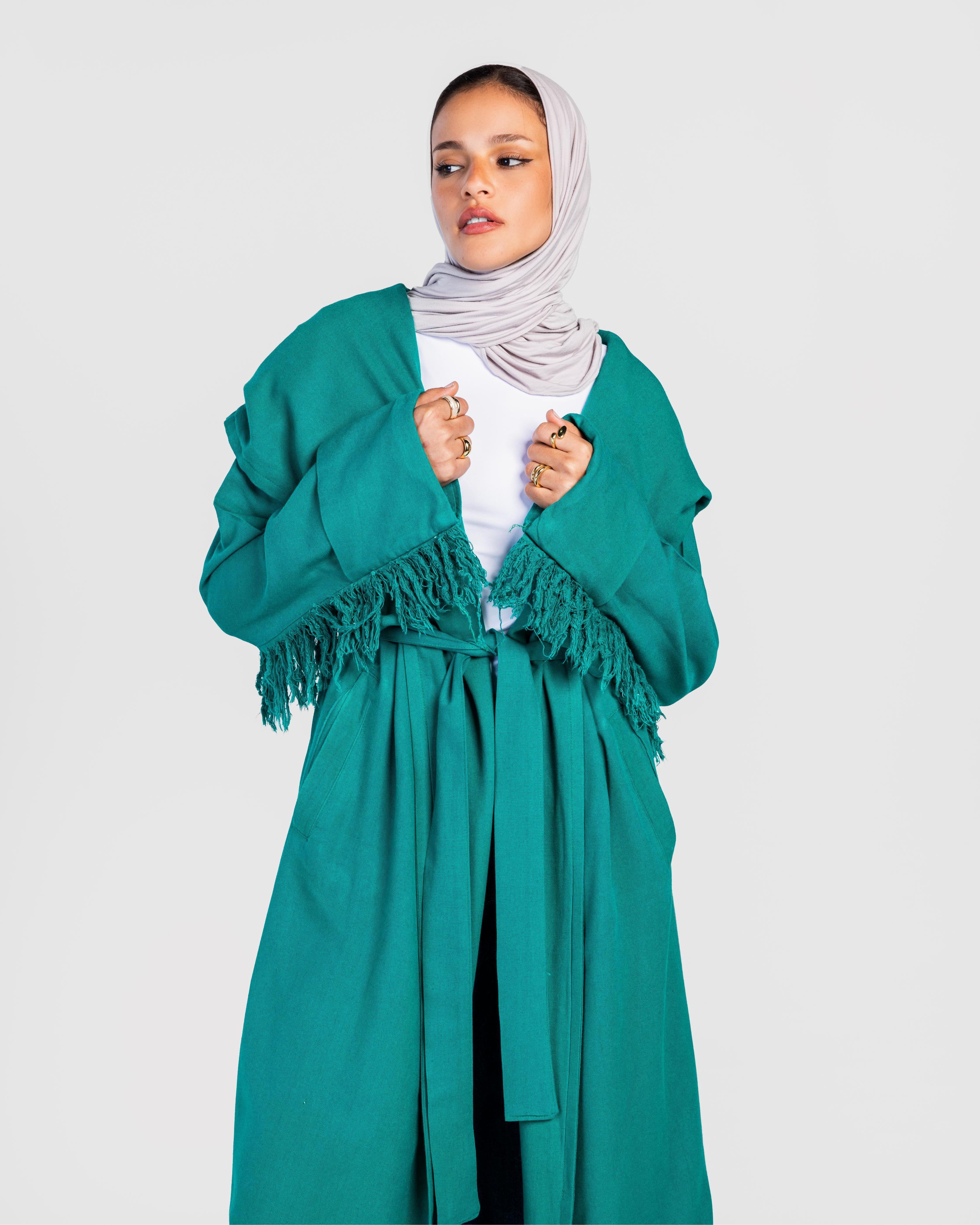 Green Longline Fringes Cardigan