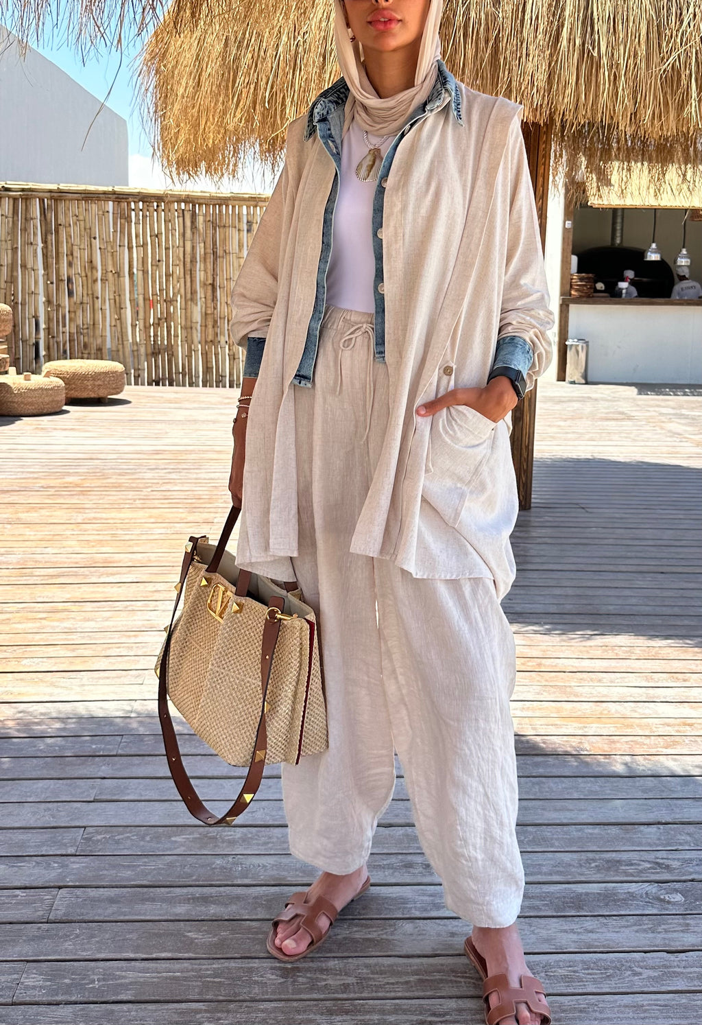 Beige  Linen Denim Lined Shirt