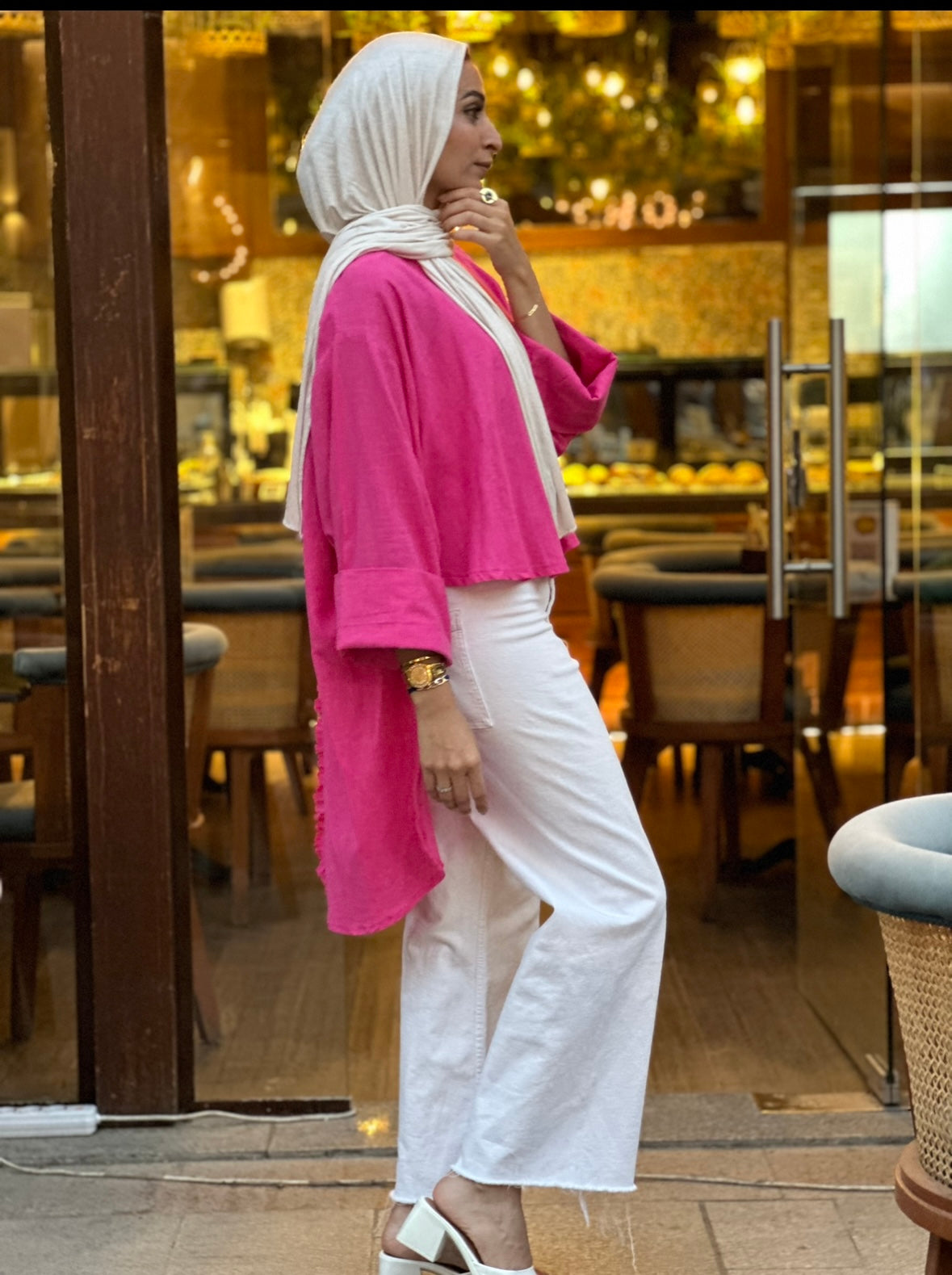 Fushia High Low Linen Top