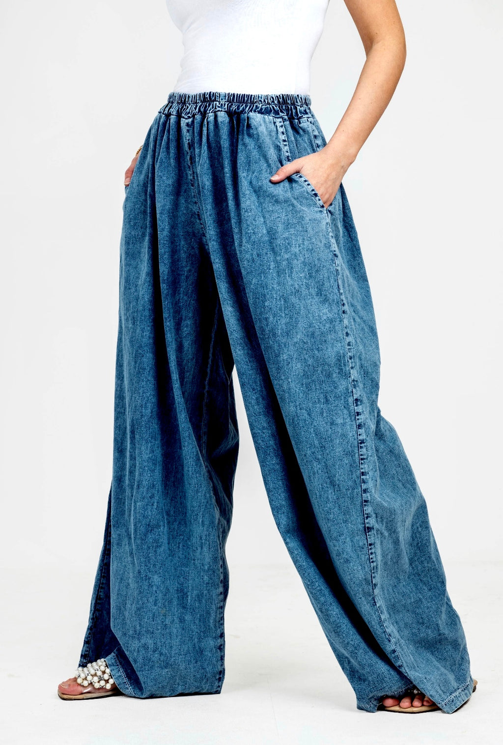 Dark Blue  Wide Leg Denim Pants