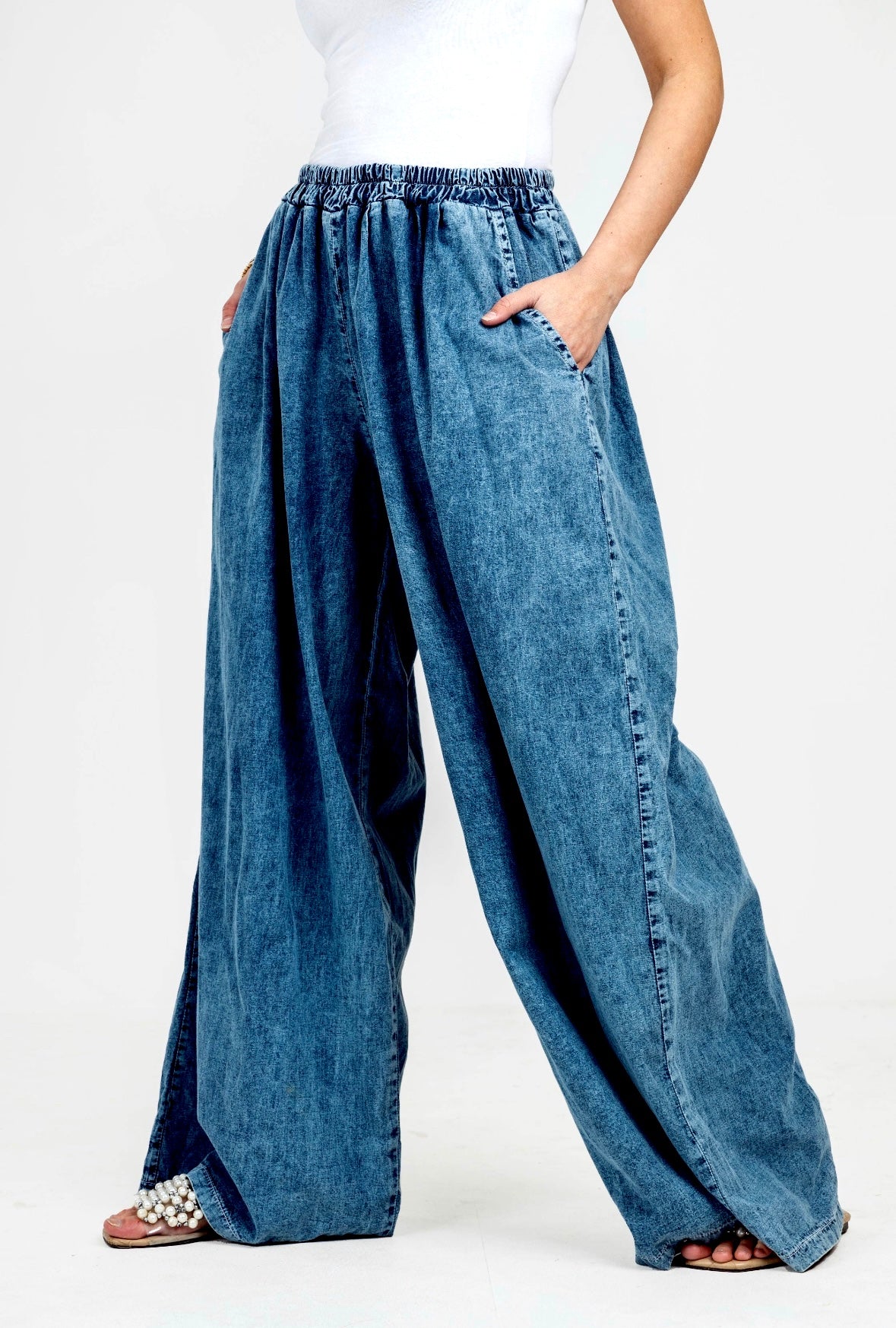 Dark Blue  Wide Leg Denim Pants