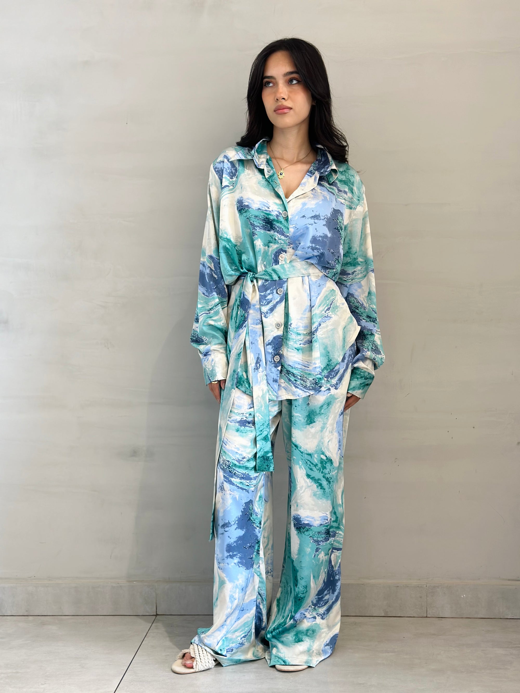 Light Blue Hues Satin Set