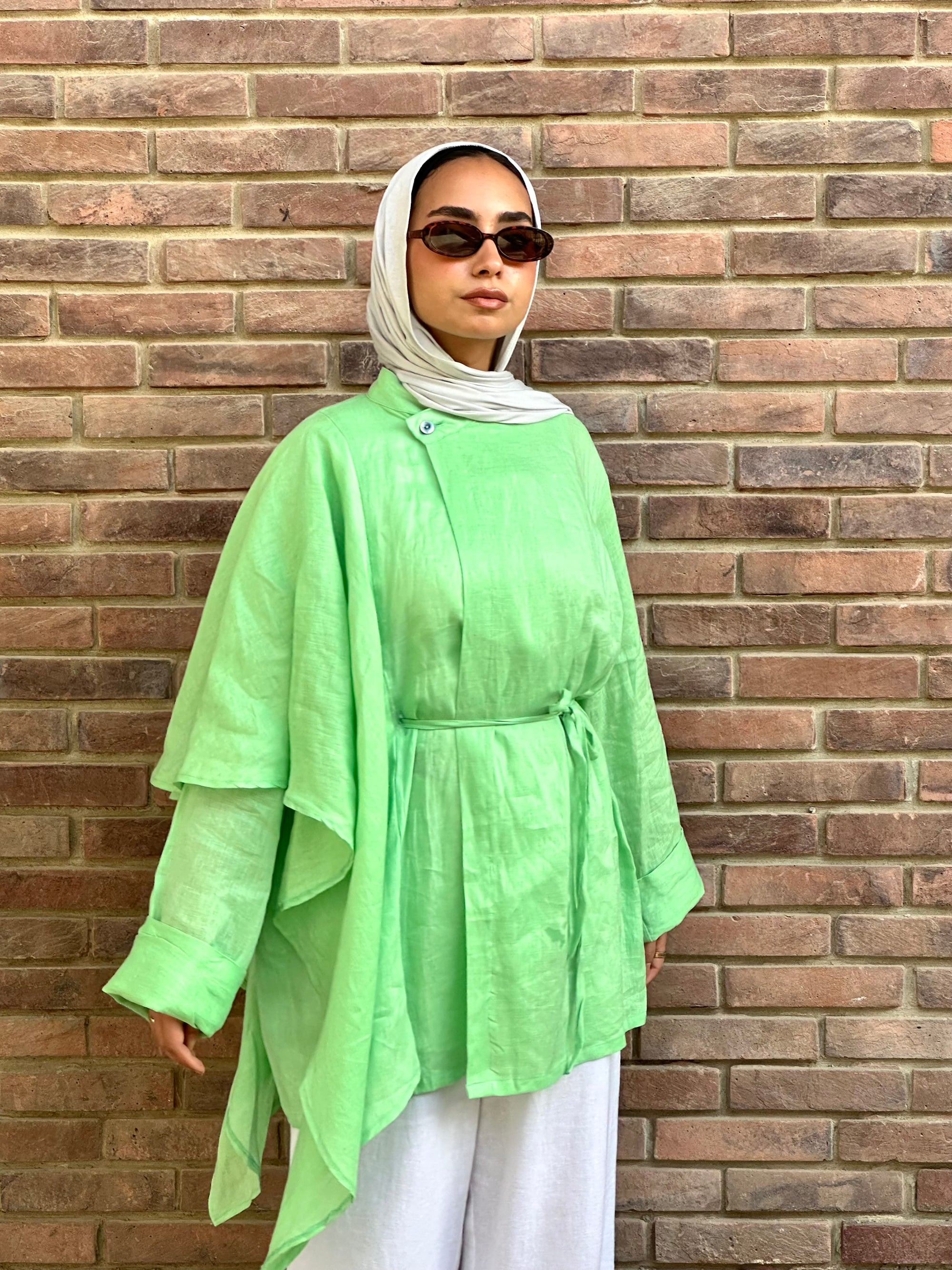 Lime Side Ruffle Linen Shirt