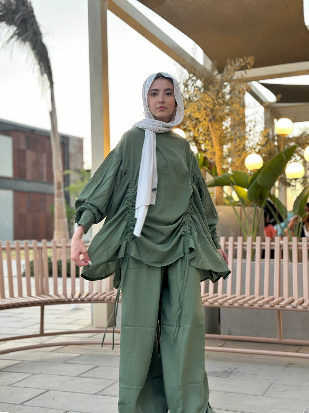 Olive Drawstring Linen Set