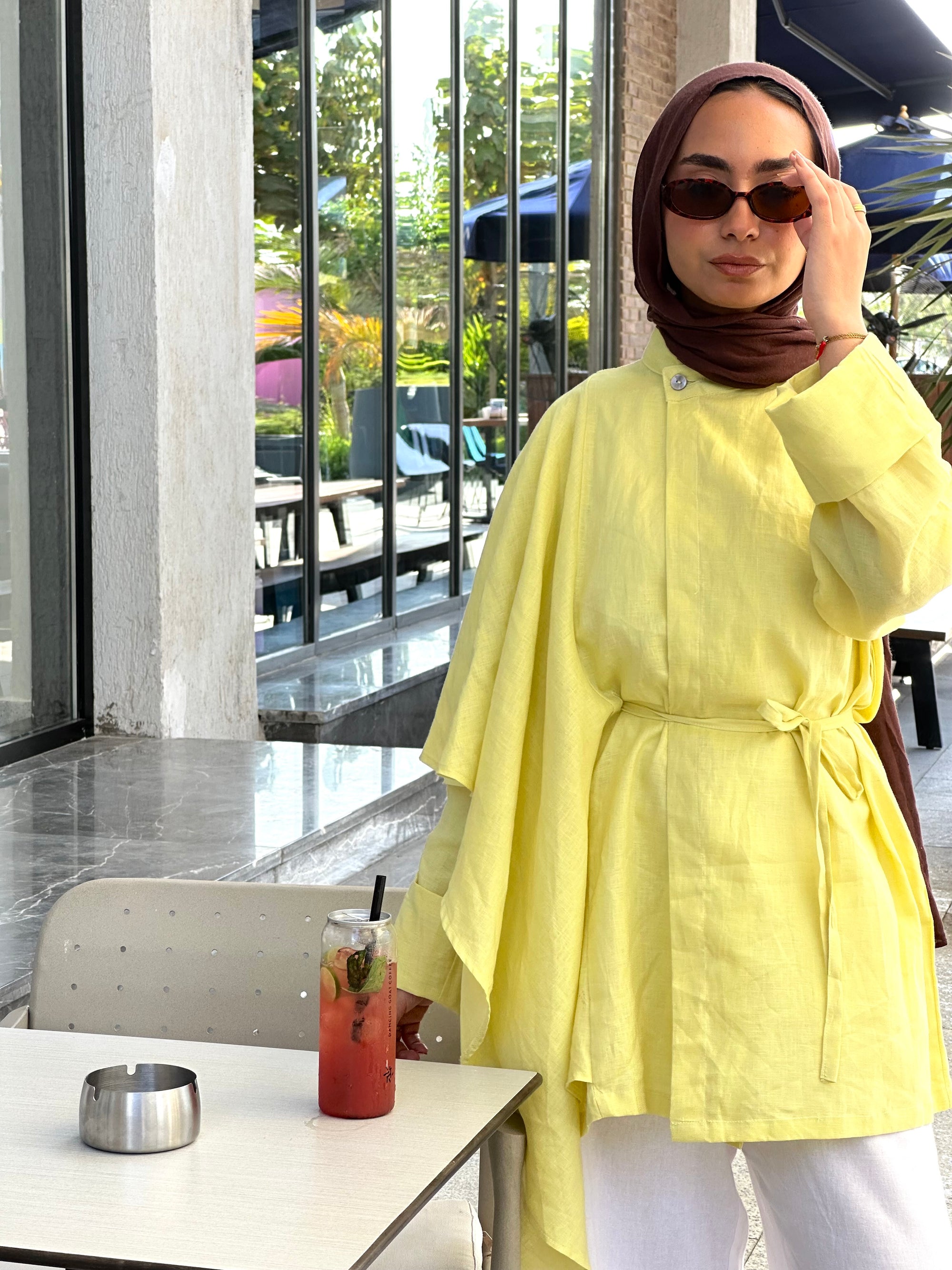Yellow Side Ruffle Linen Shirt