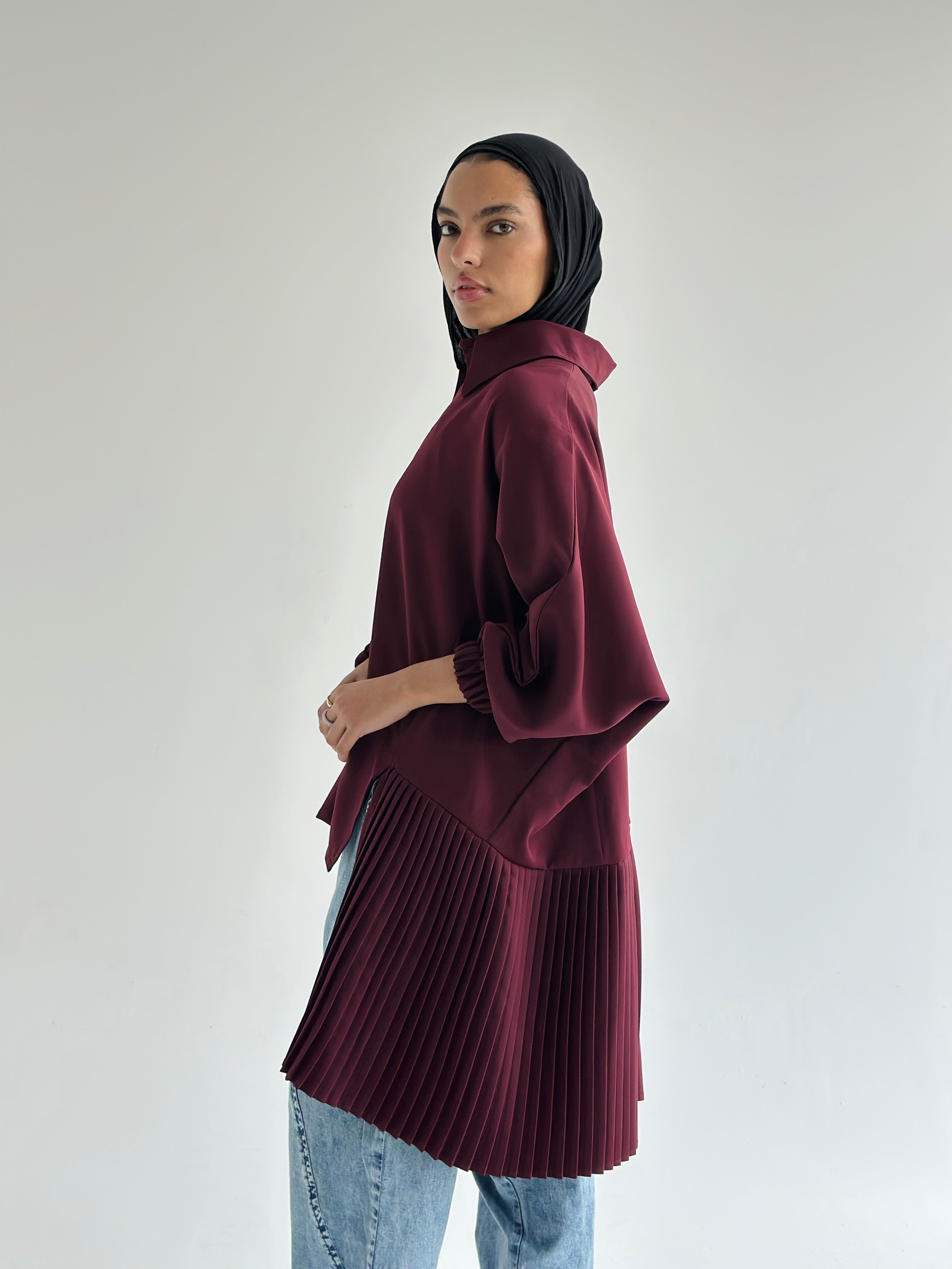Burgundy   Pleated Top