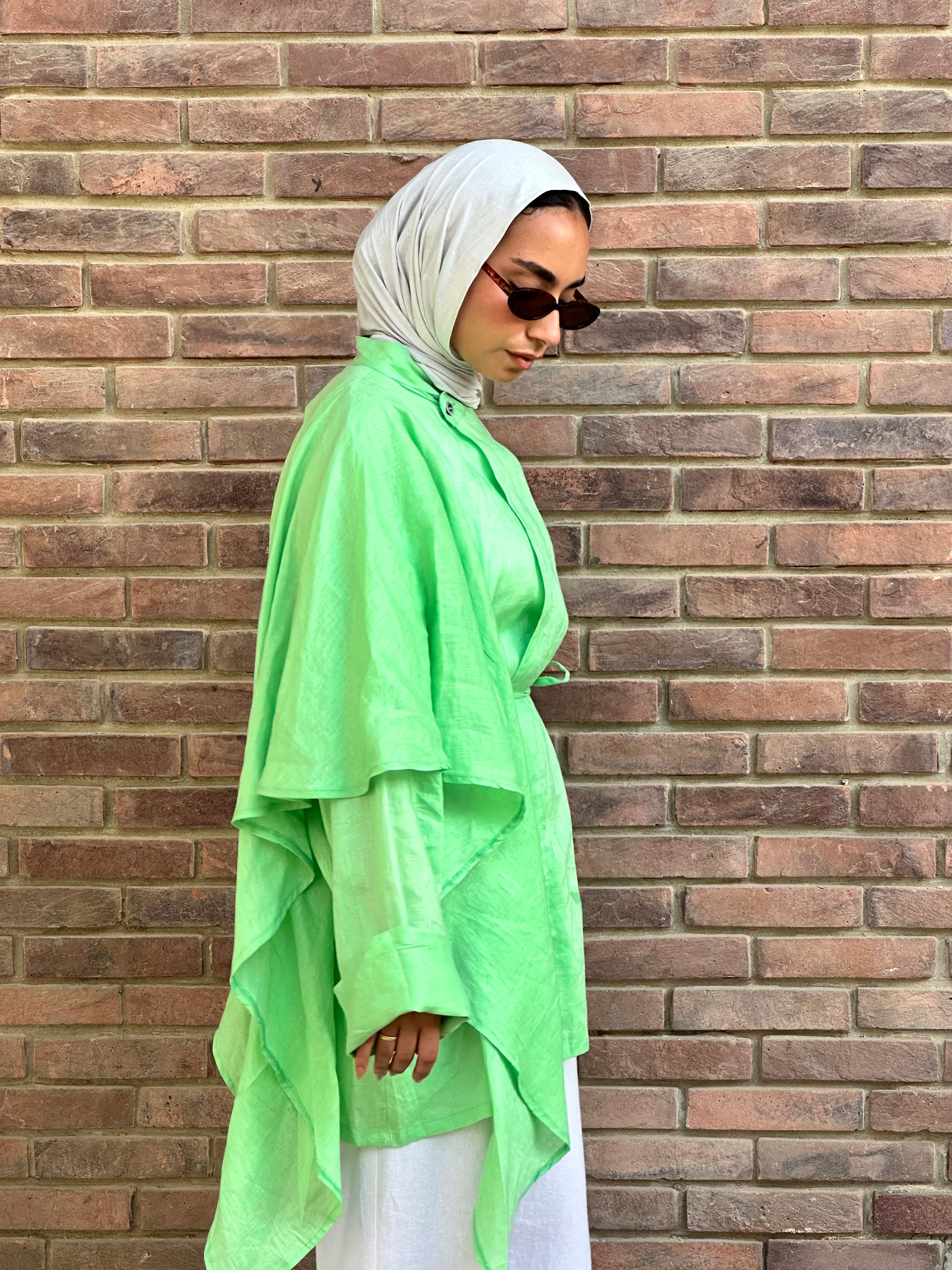 Lime Side Ruffle Linen Shirt