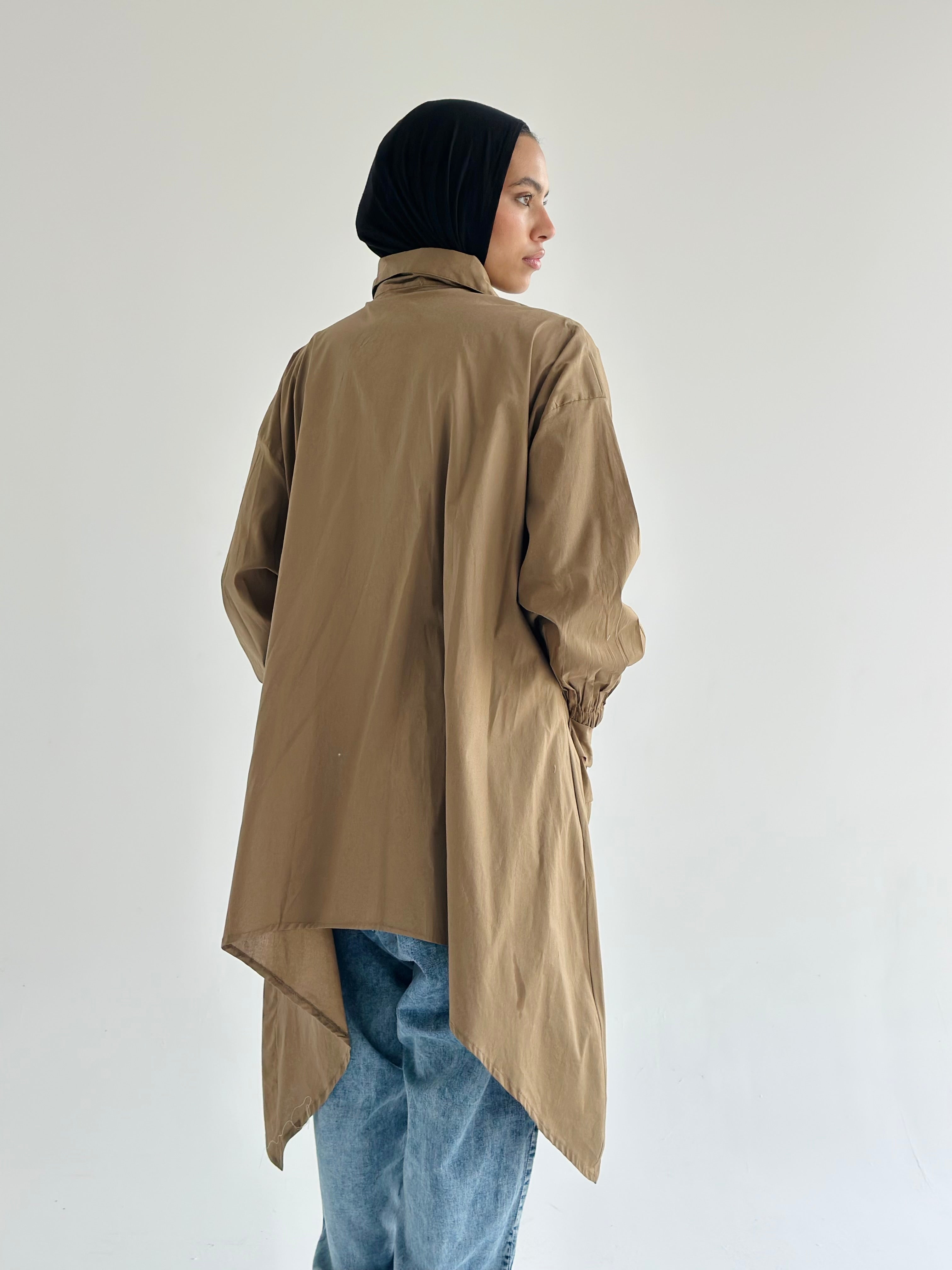 Olive Big Pockets Poplin Shirt