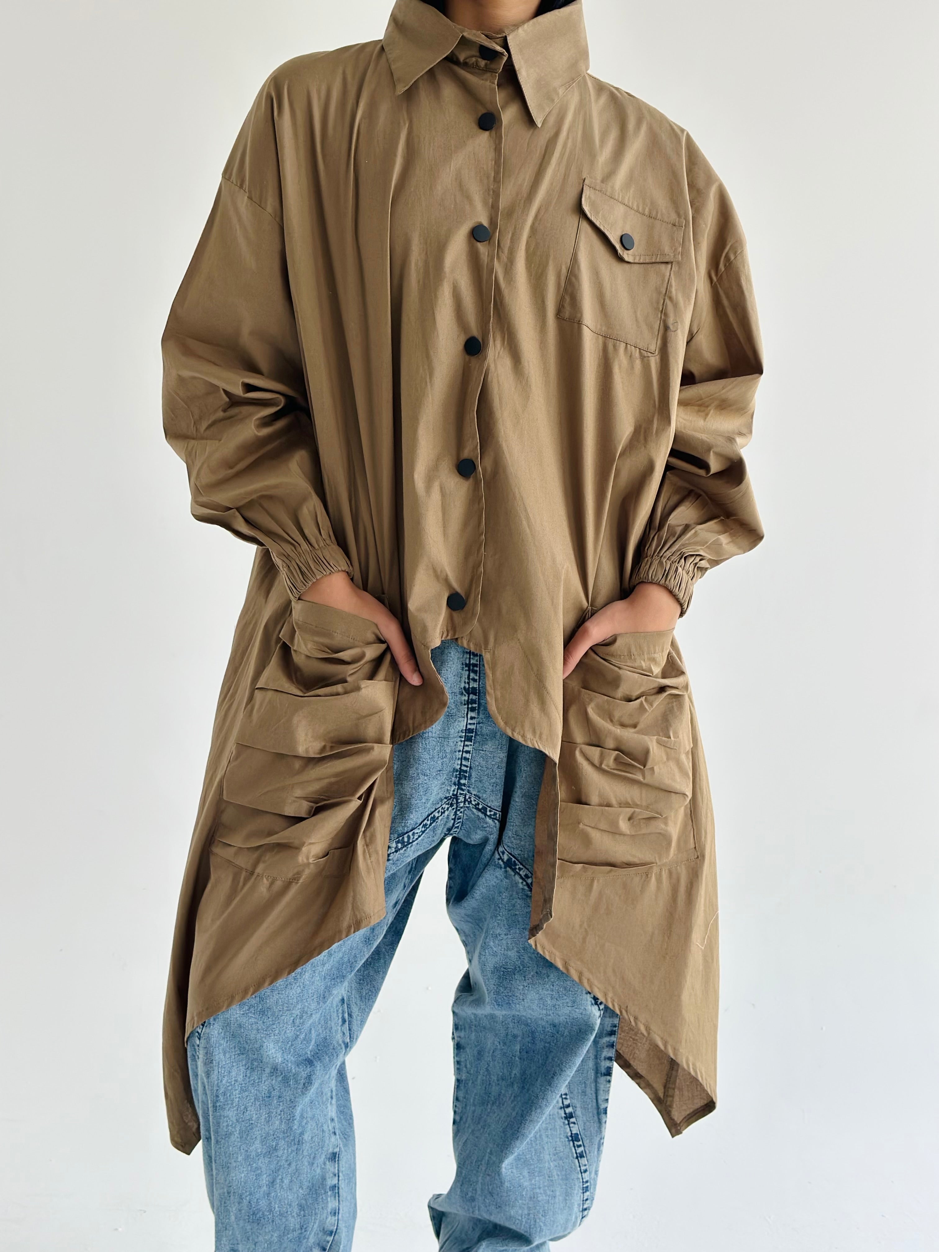 Olive Big Pockets Poplin Shirt