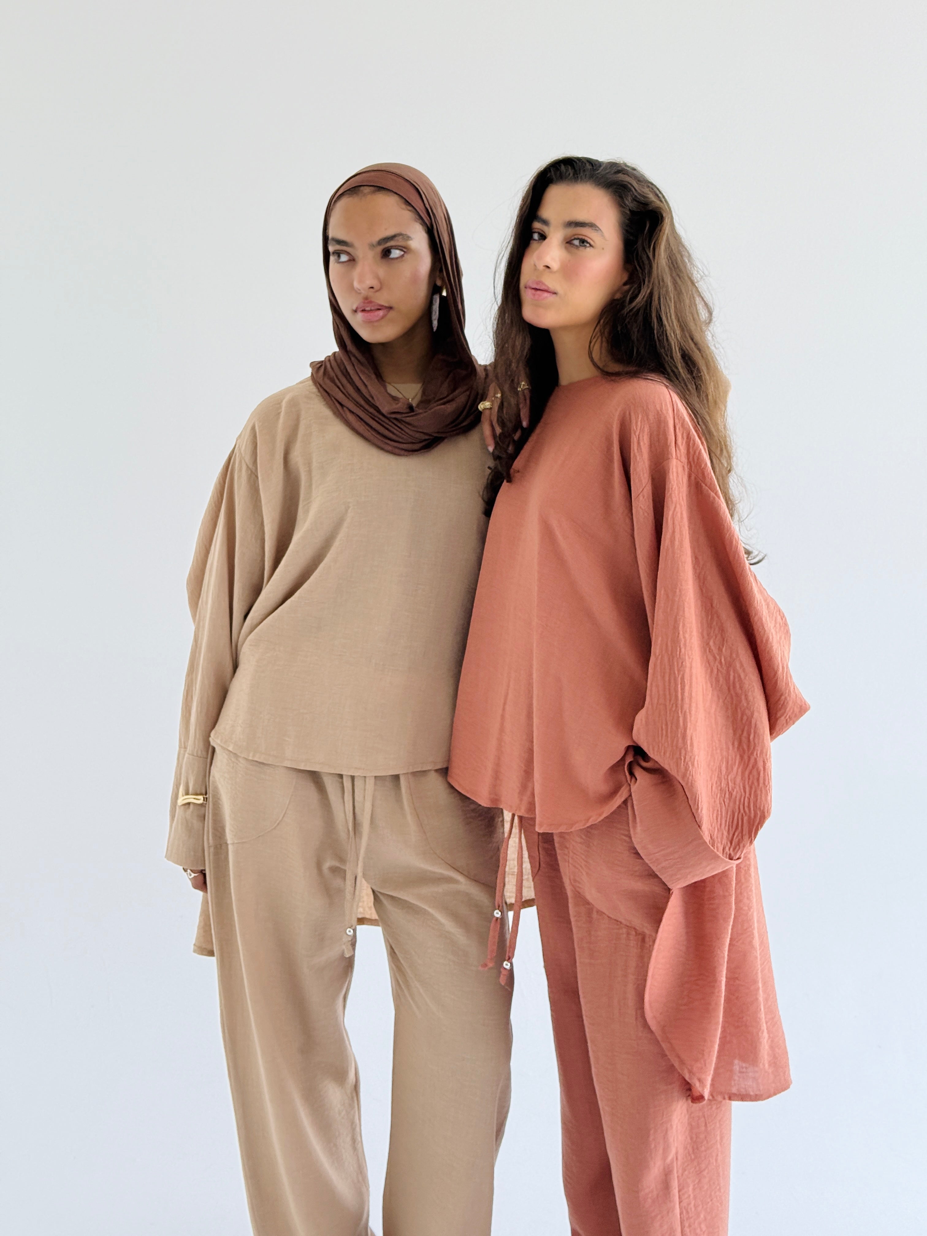 Coral High Low Linen Set