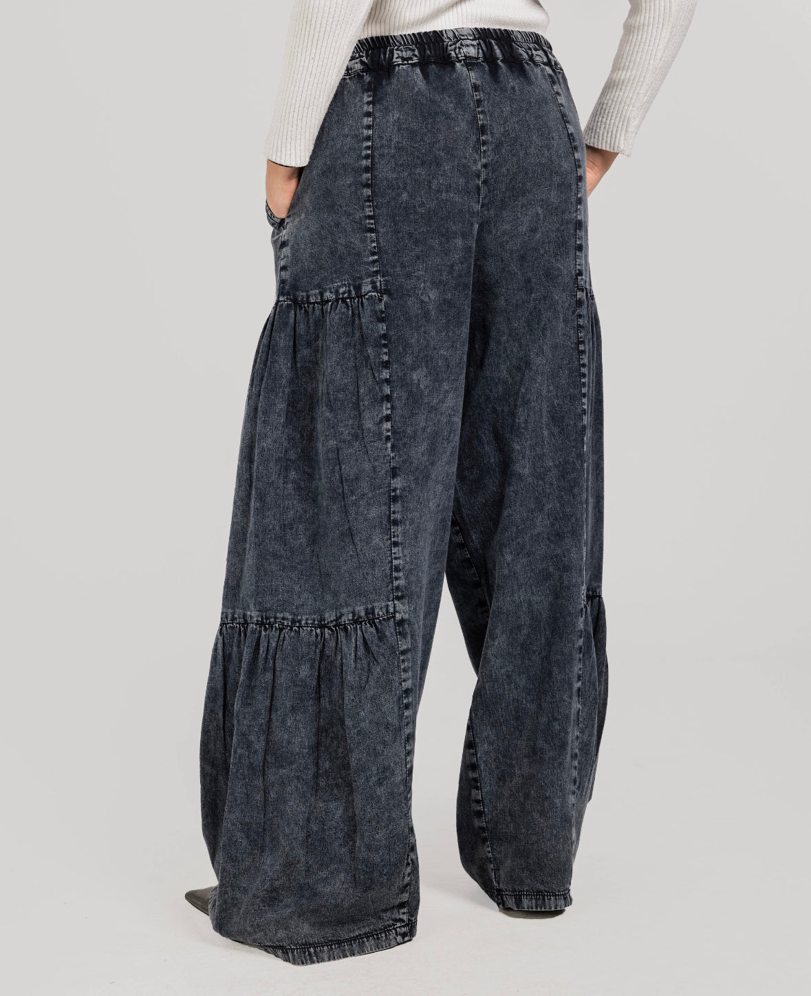 Washed Black Roadside Wide Leg Denim Pants