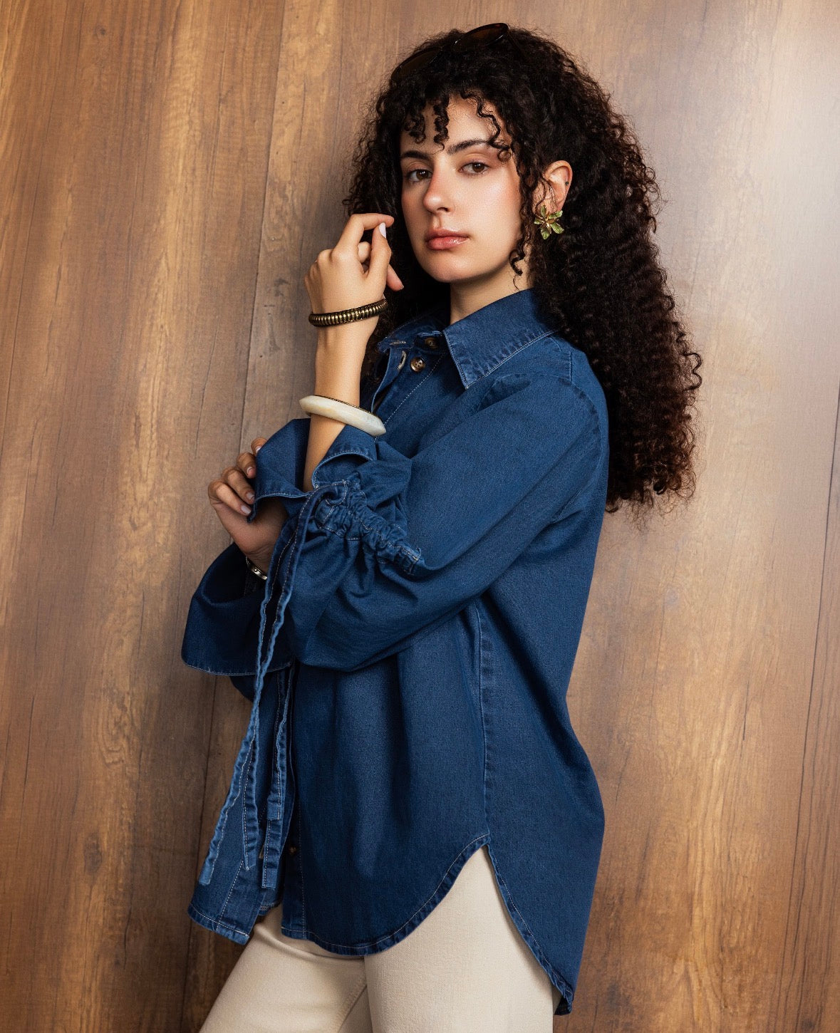 Drawstring Denim Shirt