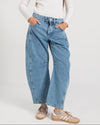 Blue Denim Barrel Pants