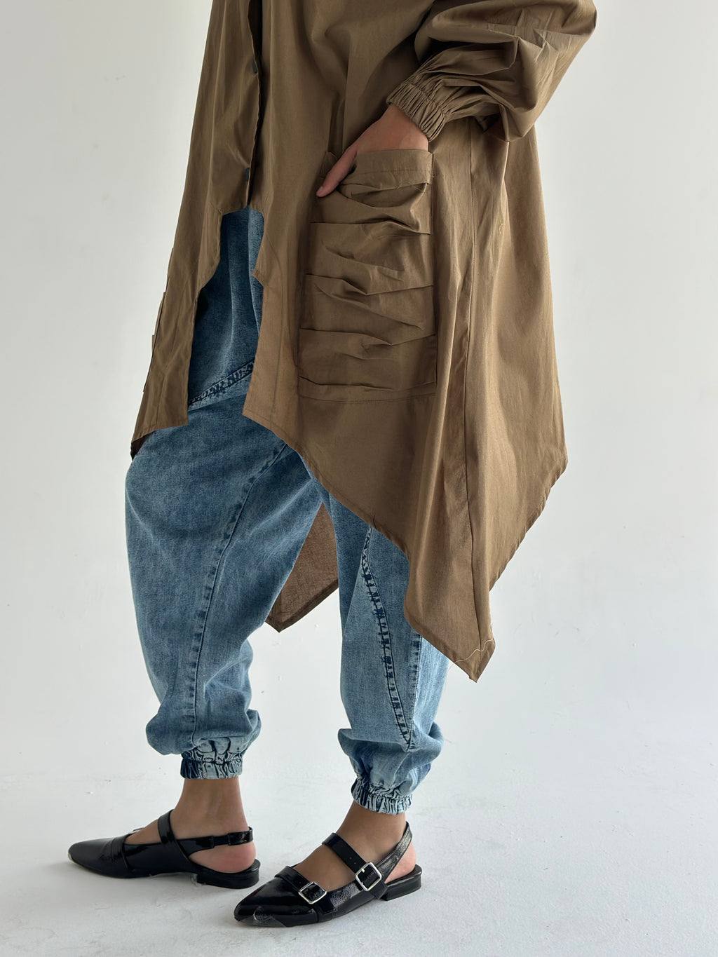 Olive Big Pockets Poplin Shirt