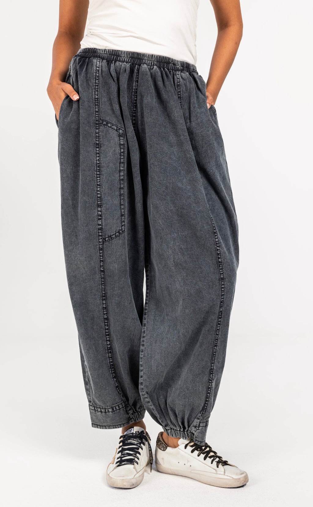 Washed Black Denim Balloon Pants