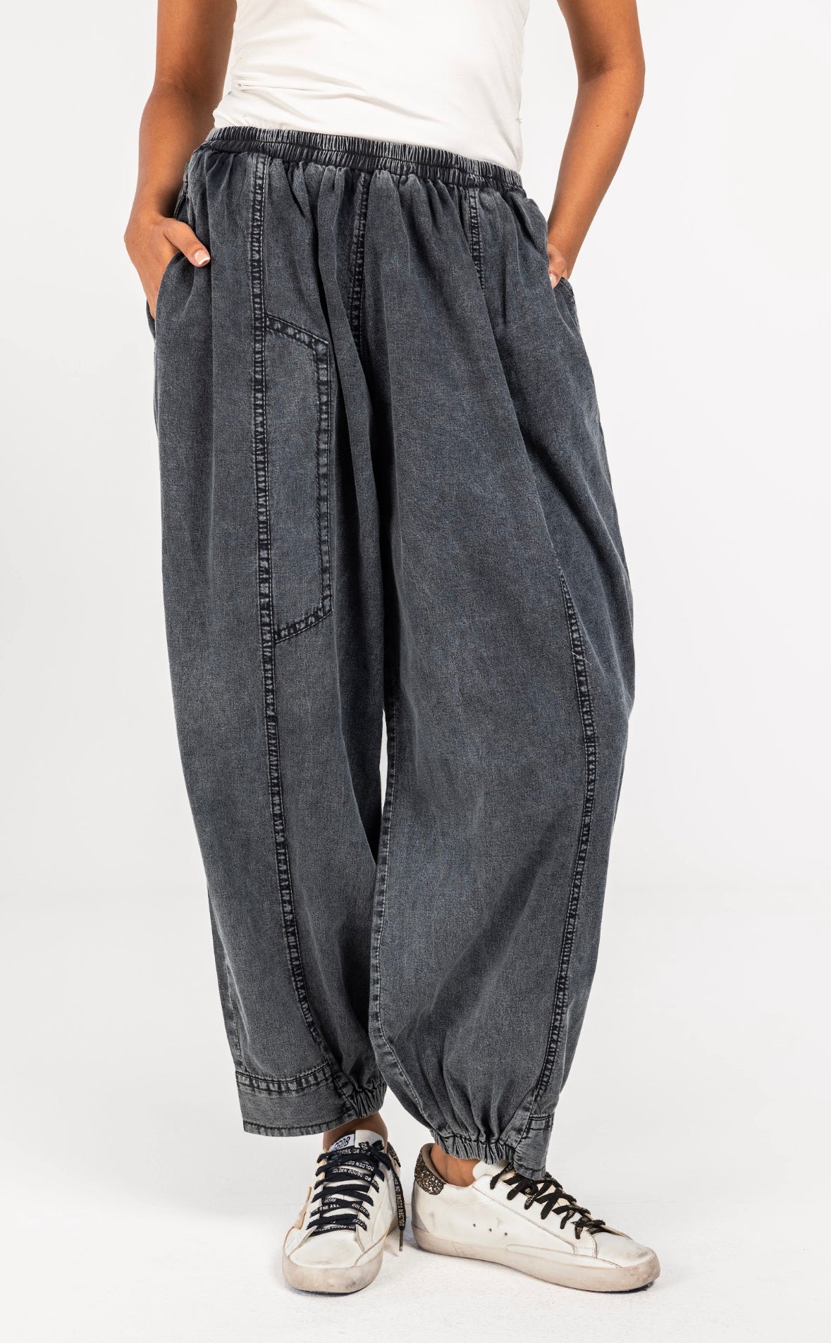 Washed Black Denim Balloon Pants